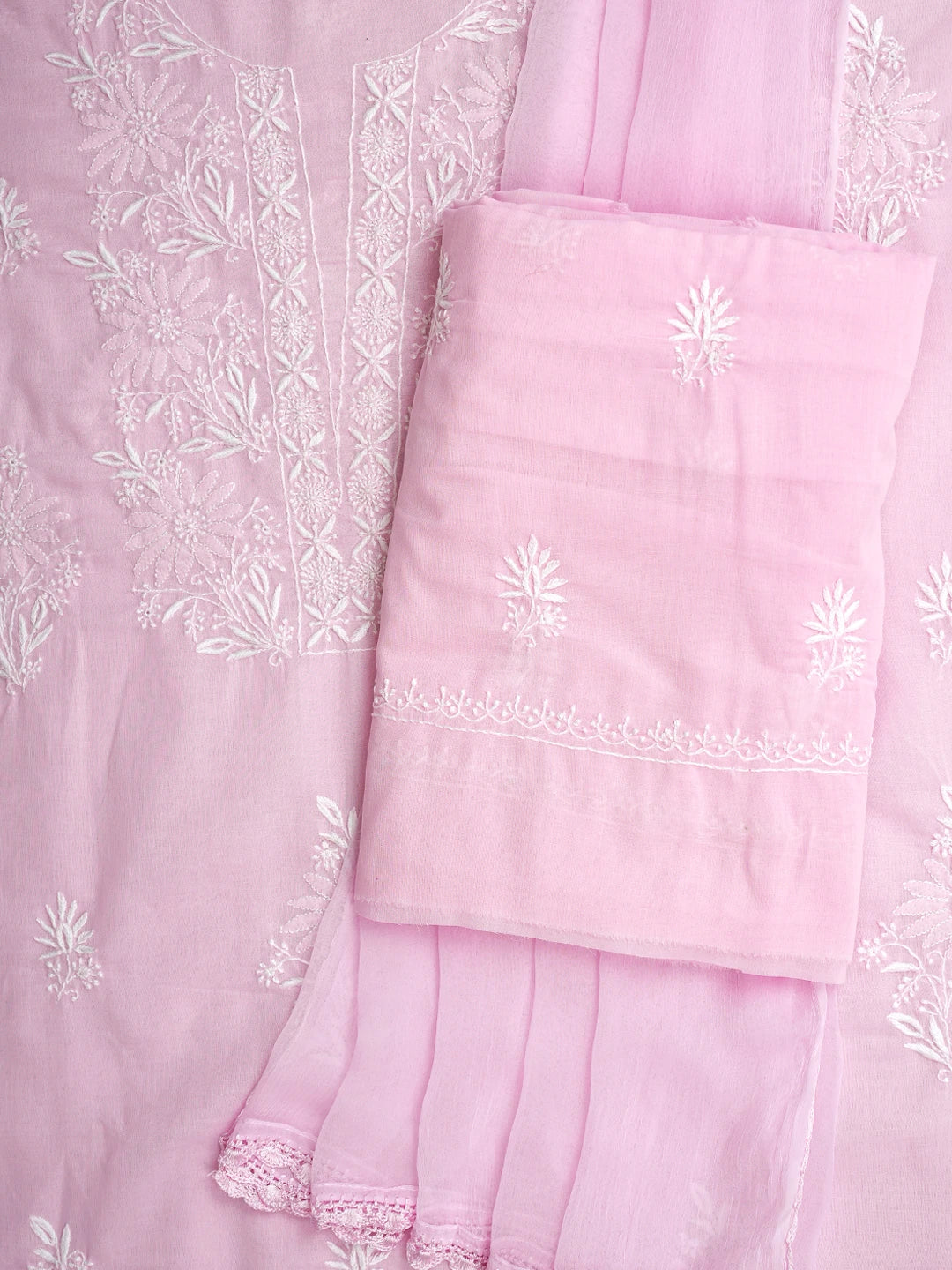 Ada Hand Embroidered Pink Cotton Lucknowi Chikankari Unstitched Suit Piece 01A773532