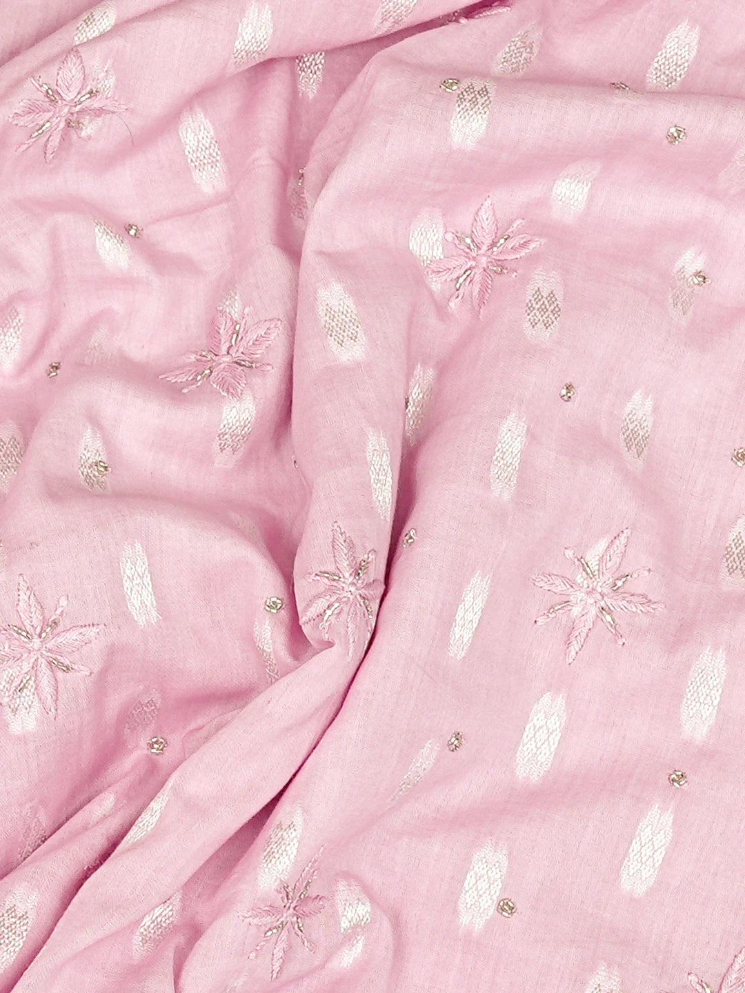 Ada Hand Embroidered Pink Cotton Lucknowi Chikankari Unstitched Men's Kurta Piece With Cutdana Work 01A792656