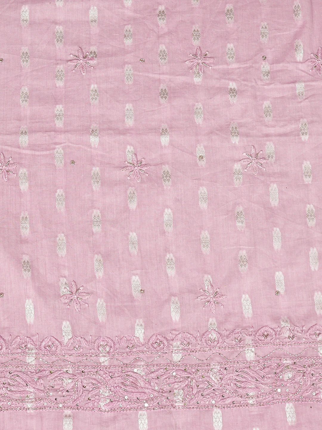 Ada Hand Embroidered Pink Cotton Lucknowi Chikankari Unstitched Men's Kurta Piece With Cutdana Work 01A792656