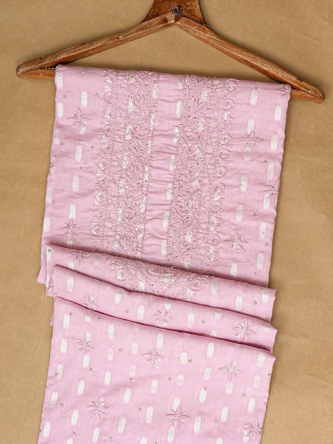Ada Hand Embroidered Pink Cotton Lucknowi Chikankari Unstitched Men's Kurta Piece With Cutdana Work 01A792656