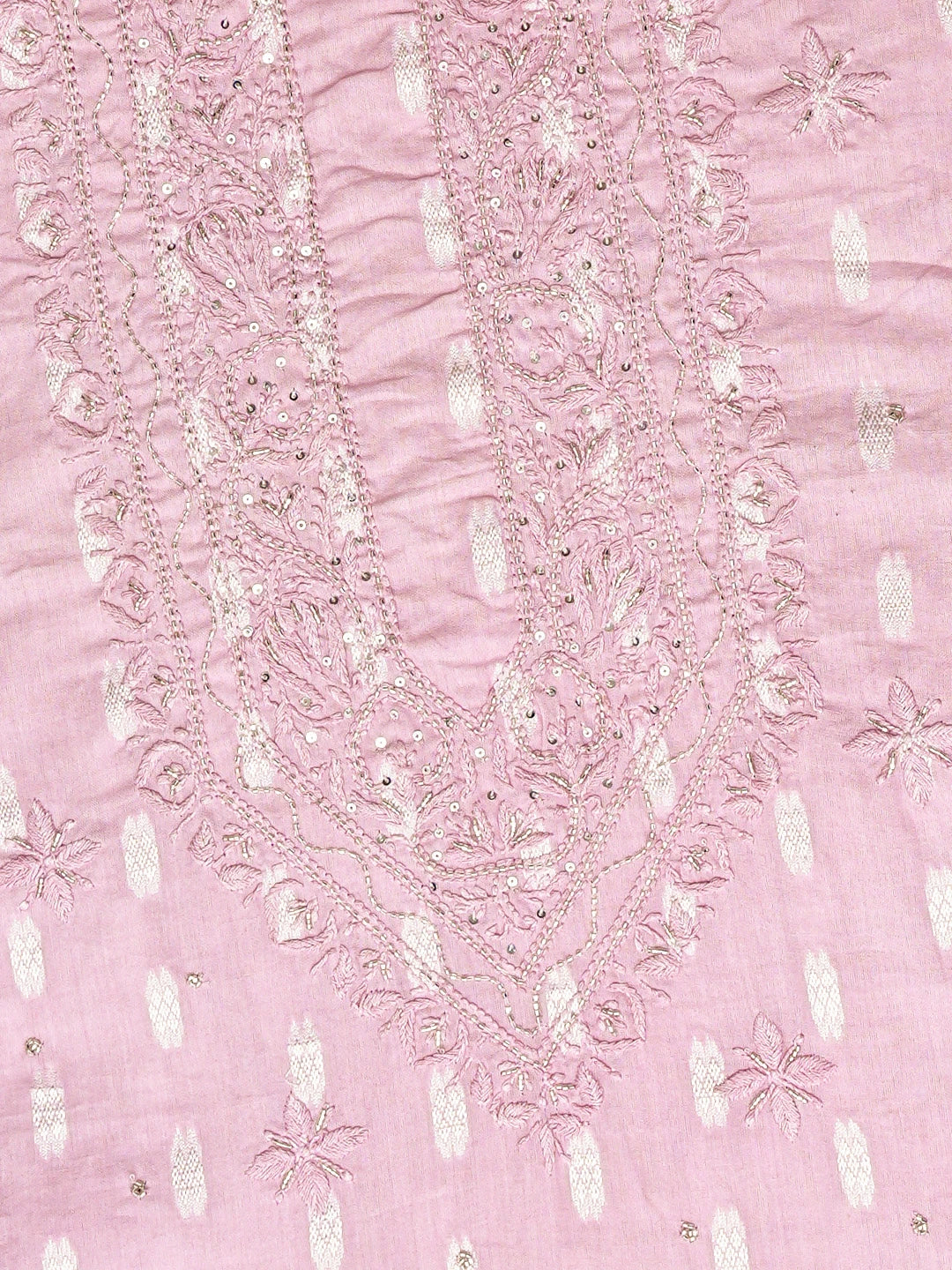 Ada Hand Embroidered Pink Cotton Lucknowi Chikankari Unstitched Men's Kurta Piece With Cutdana Work 01A792656