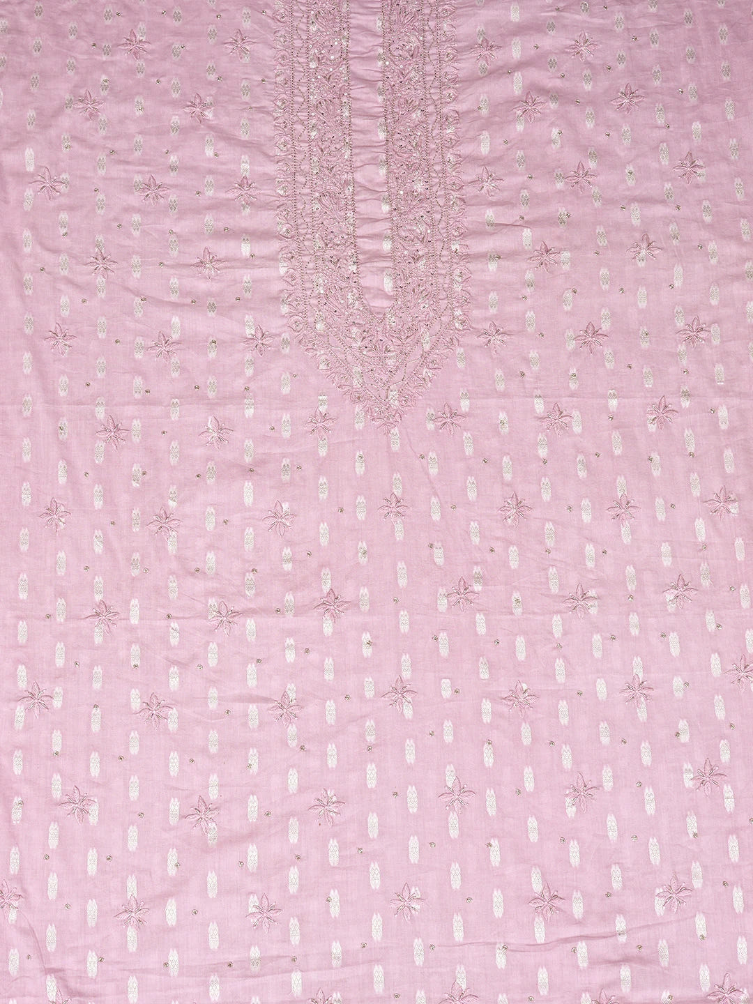 Ada Hand Embroidered Pink Cotton Lucknowi Chikankari Unstitched Men's Kurta Piece With Cutdana Work 01A792656