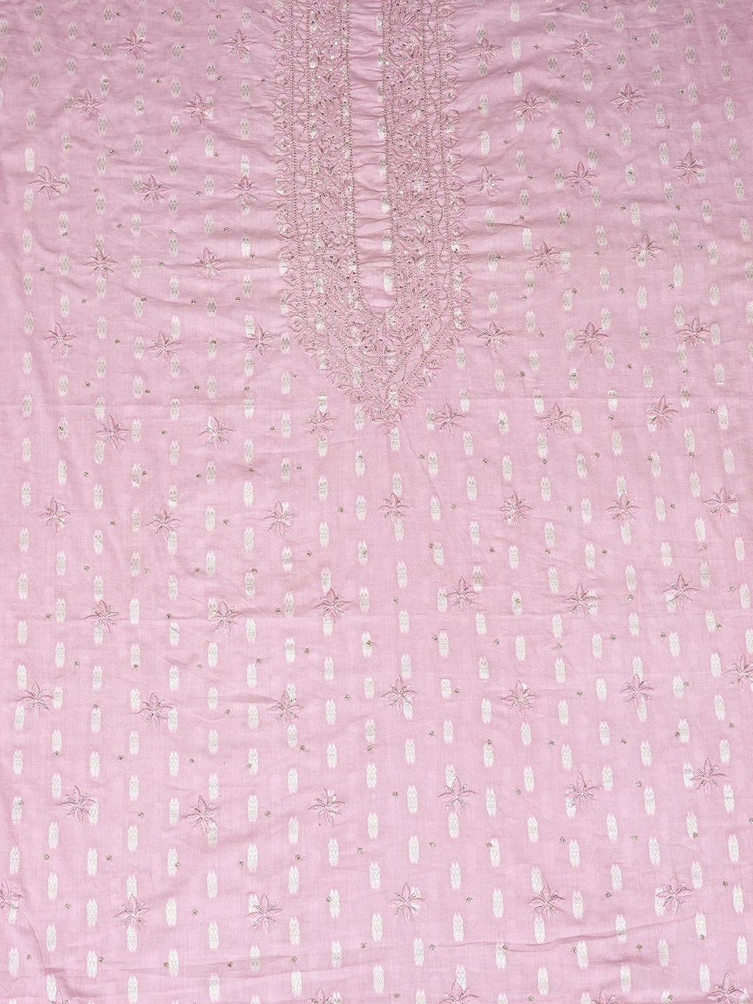 Ada Hand Embroidered Pink Cotton Lucknowi Chikankari Unstitched Men's Kurta Piece With Cutdana Work 01A792656