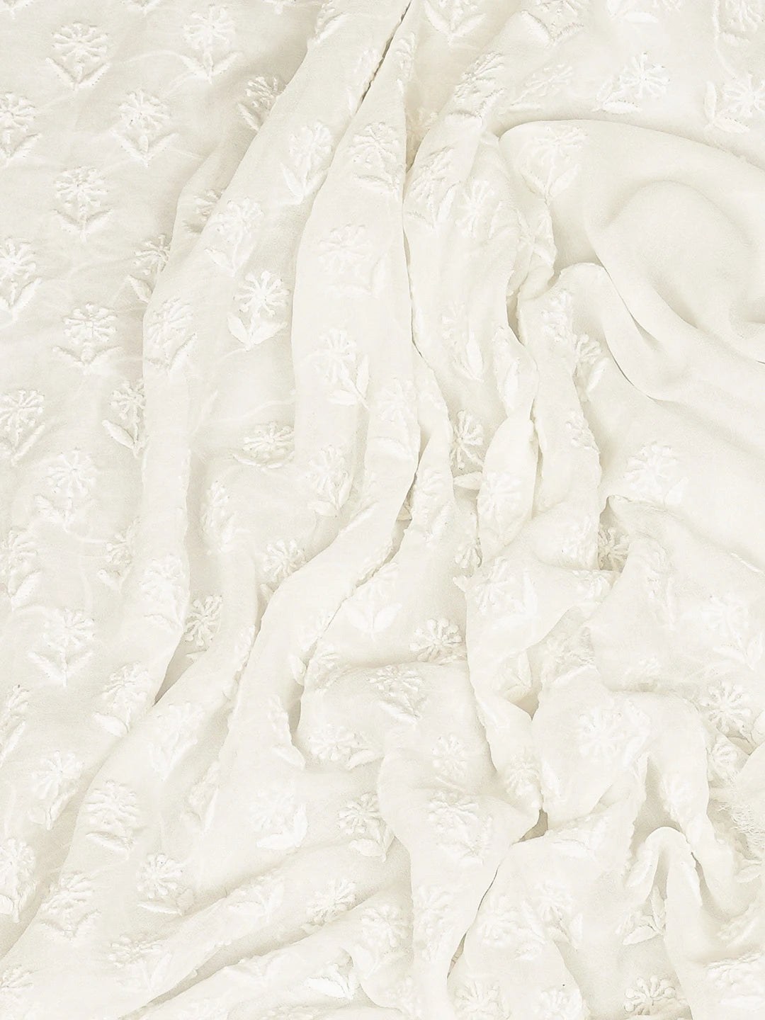 Ada Hand Embroidered White Viscose Georgette Lucknowi Chikankari Unstitched Men's Kurta Piece 01A813654