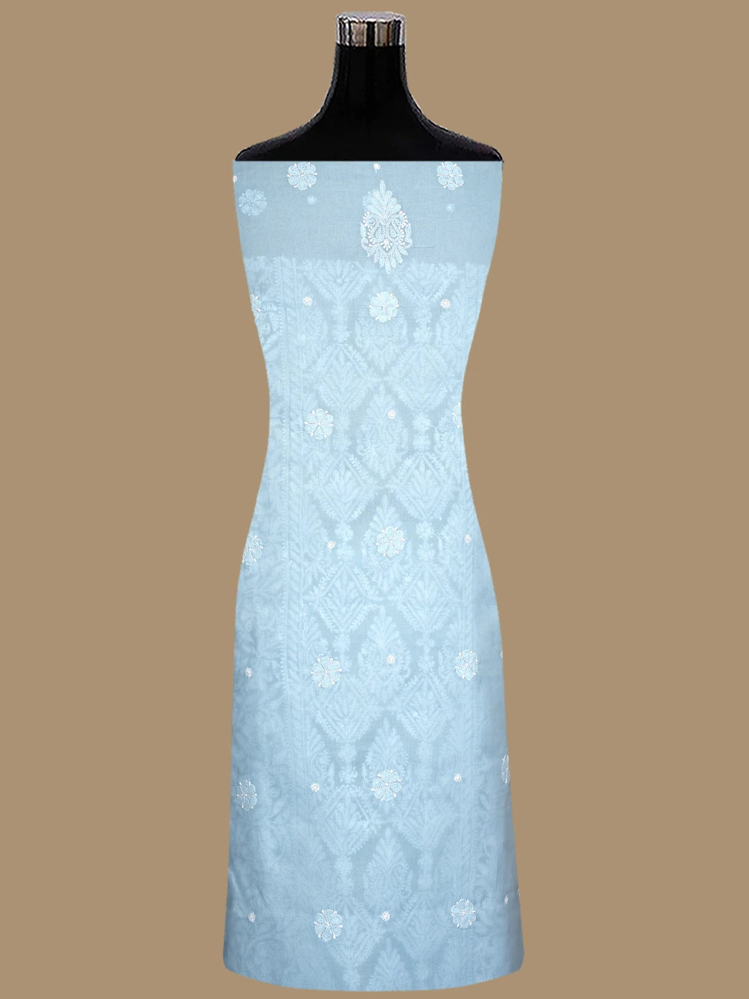 Ada Hand Embroidered Sky Blue Cotton Lucknowi Chikankari Unstitched Suit Piece 01A847539
