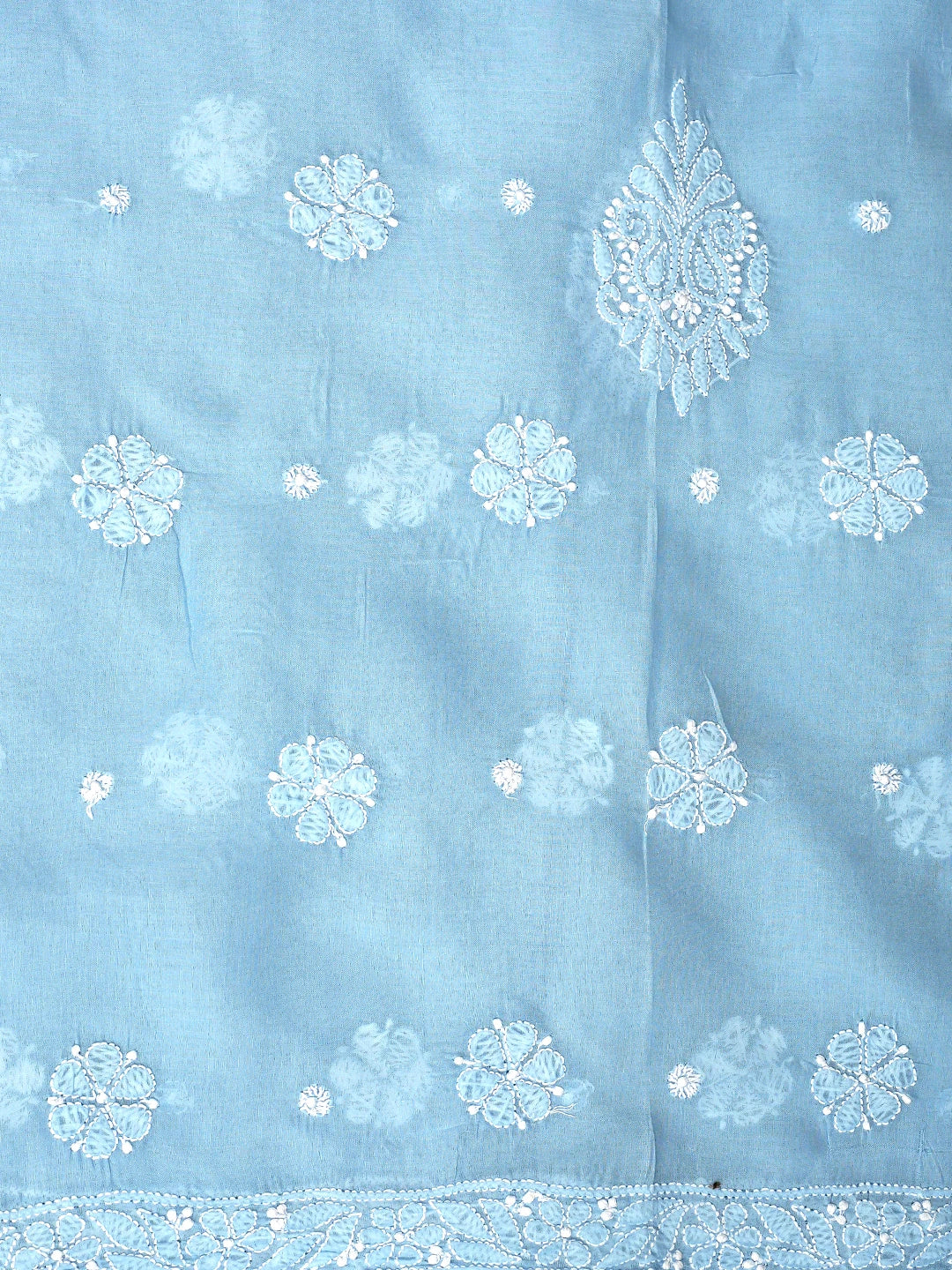 Ada Hand Embroidered Sky Blue Cotton Lucknowi Chikankari Unstitched Suit Piece 01A847539