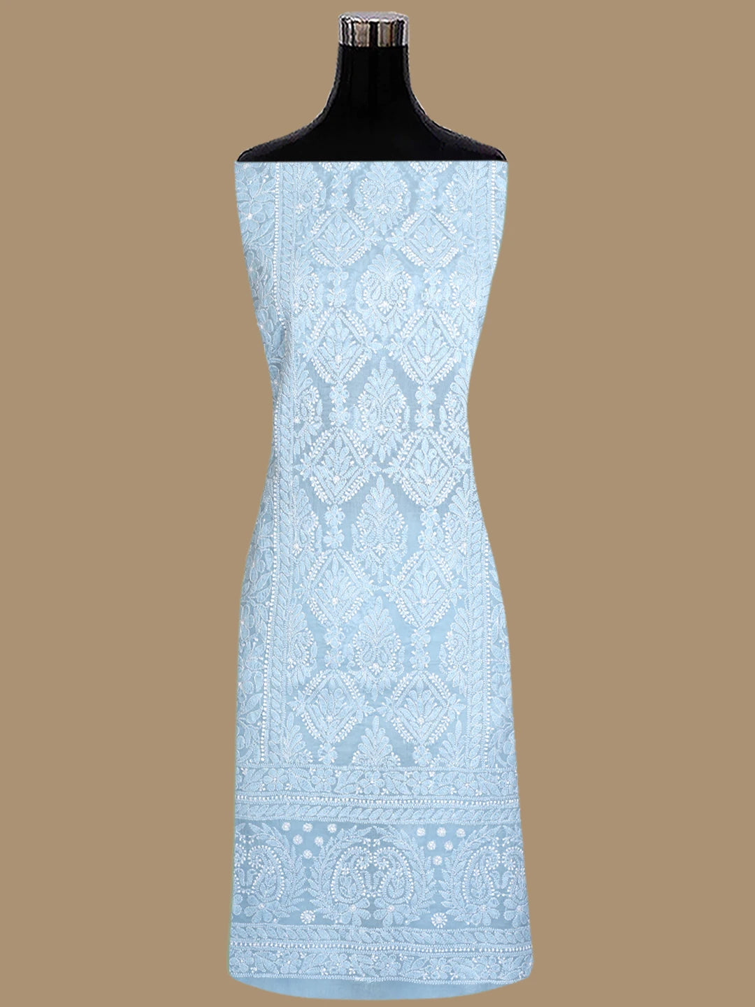 Ada Hand Embroidered Sky Blue Cotton Lucknowi Chikankari Unstitched Suit Piece 01A847539
