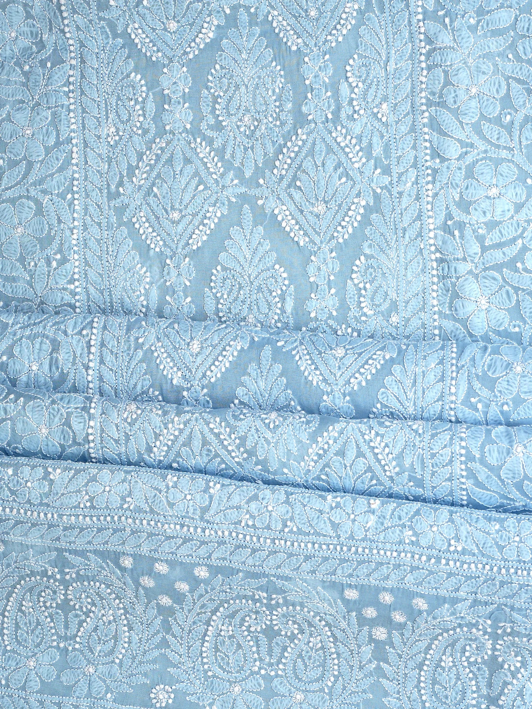 Ada Hand Embroidered Sky Blue Cotton Lucknowi Chikankari Unstitched Suit Piece 01A847539