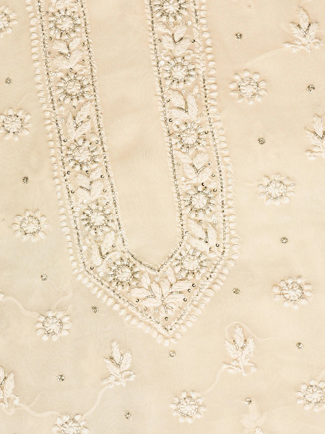 Ada Hand Embroidered Cream Viscose Georgette Lucknowi Chikankari Unstitched Men's Kurta Piece With Cutdana Work 01A740034