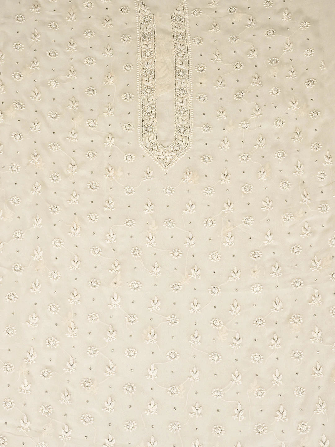 Ada Hand Embroidered Cream Viscose Georgette Lucknowi Chikankari Unstitched Men's Kurta Piece With Cutdana Work 01A740034