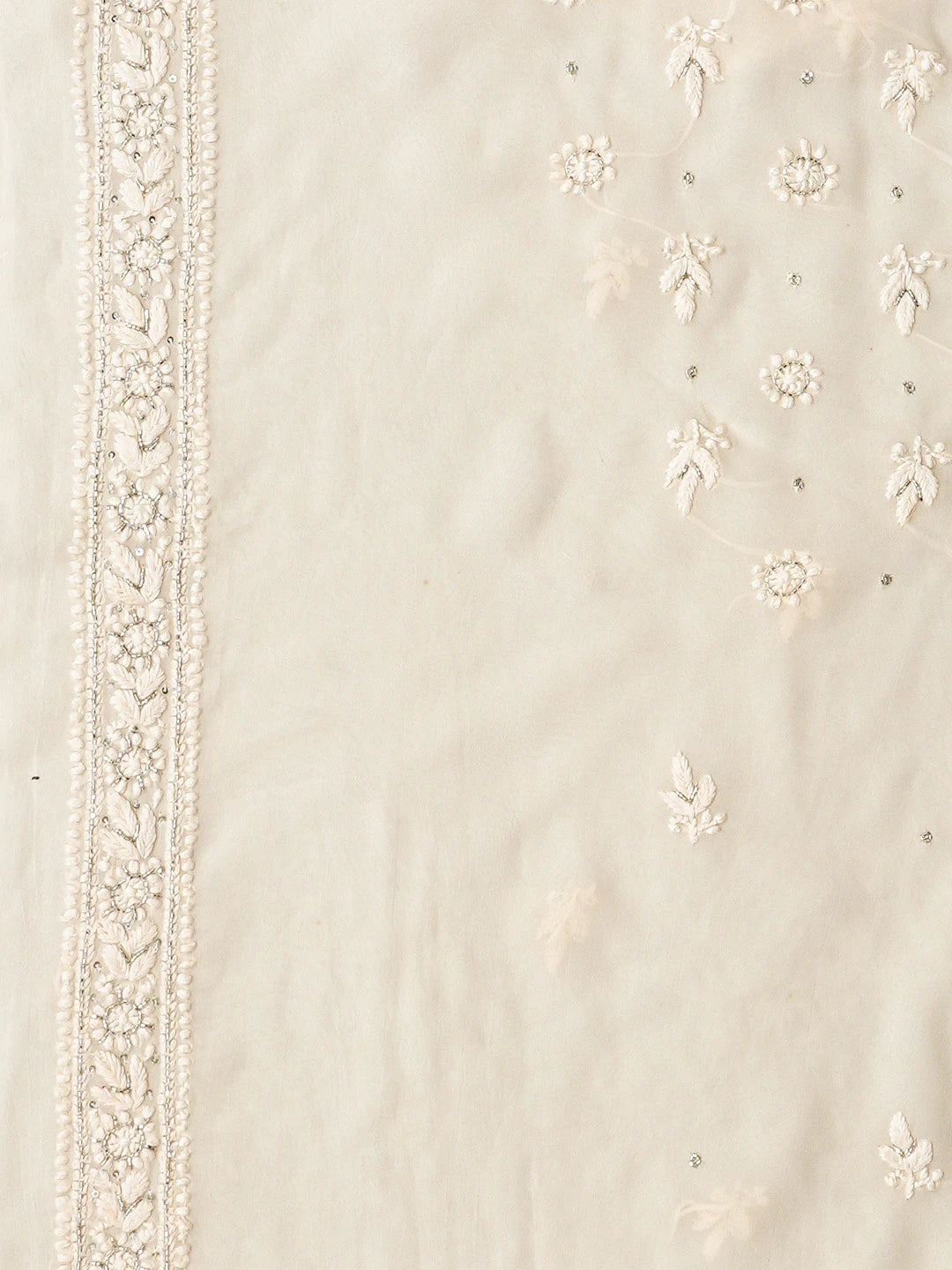 Ada Hand Embroidered Cream Viscose Georgette Lucknowi Chikankari Unstitched Men's Kurta Piece With Cutdana Work 01A740034