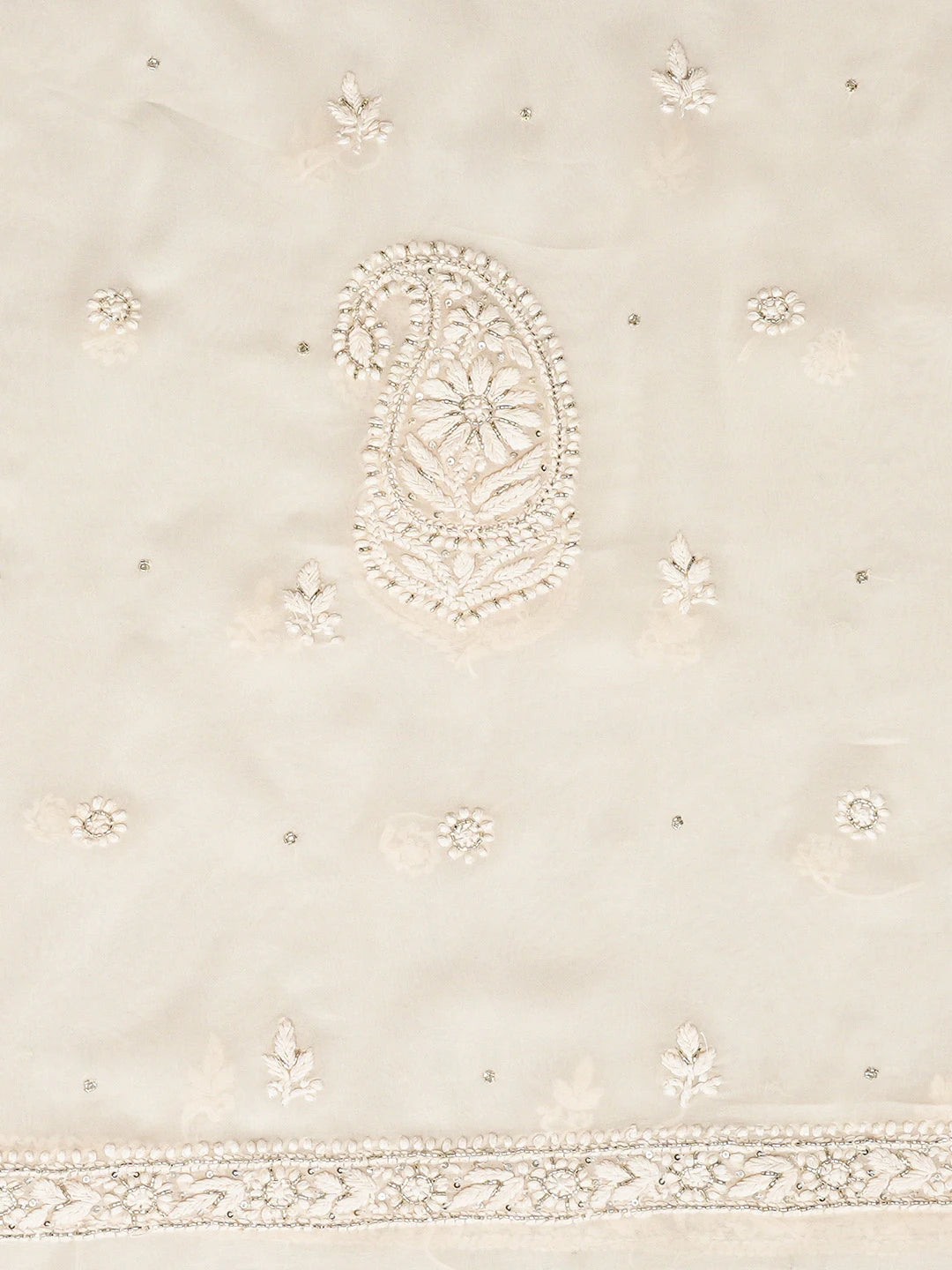 Ada Hand Embroidered Cream Viscose Georgette Lucknowi Chikankari Unstitched Men's Kurta Piece With Cutdana Work 01A740034