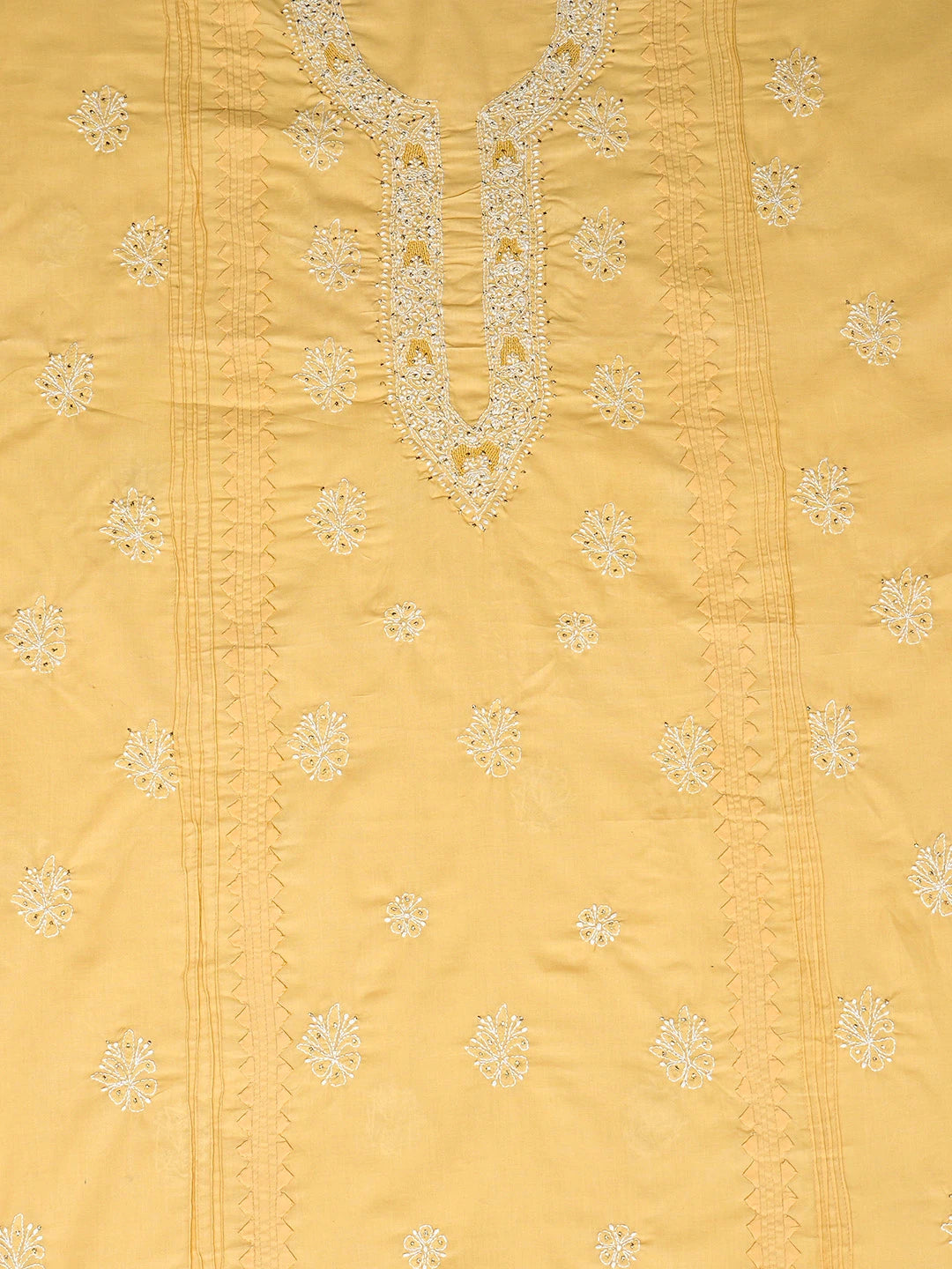 Ada Hand Embroidered Yellow Cotton Lucknowi Chikankari Unstitched Men's Kurta Piece With Mukaish Work 01A777969