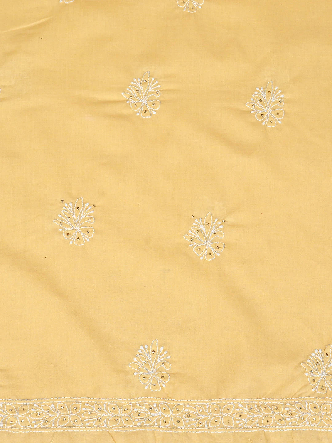 Ada Hand Embroidered Yellow Cotton Lucknowi Chikankari Unstitched Men's Kurta Piece With Mukaish Work 01A777969
