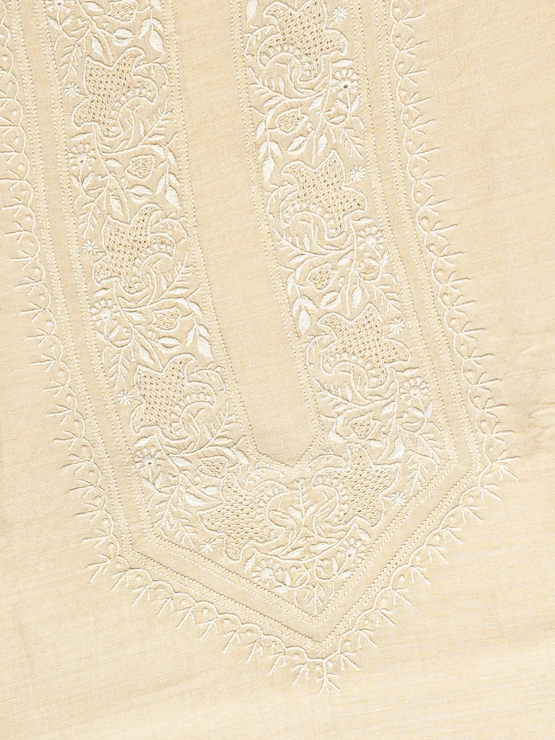 Ada Hand Embroidered Fawn Moonga Silk Lucknowi Chikankari Unstitched Men's Kurta Piece 01A489876