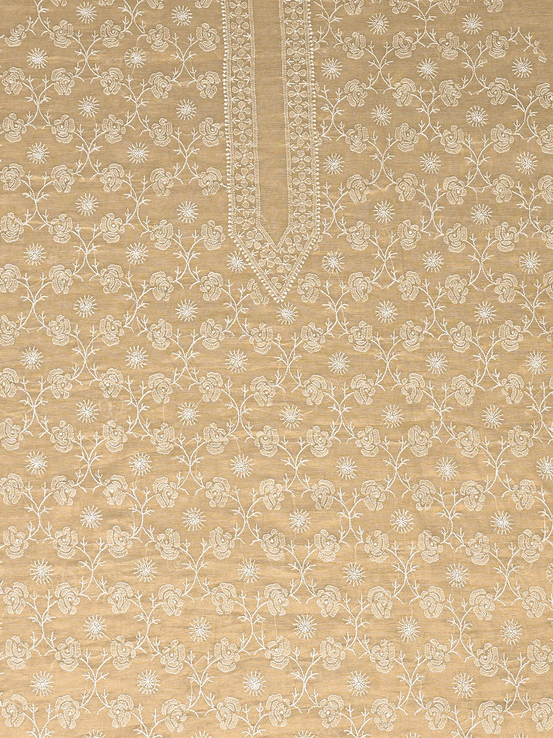 Ada Hand Embroidered Fawn Tissue Lucknowi Chikankari Unstitched Men's Kurta Piece 01A826362