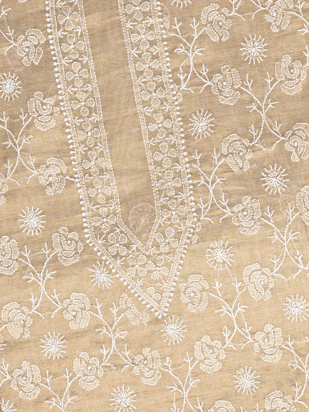 Ada Hand Embroidered Fawn Tissue Lucknowi Chikankari Unstitched Men's Kurta Piece 01A826362