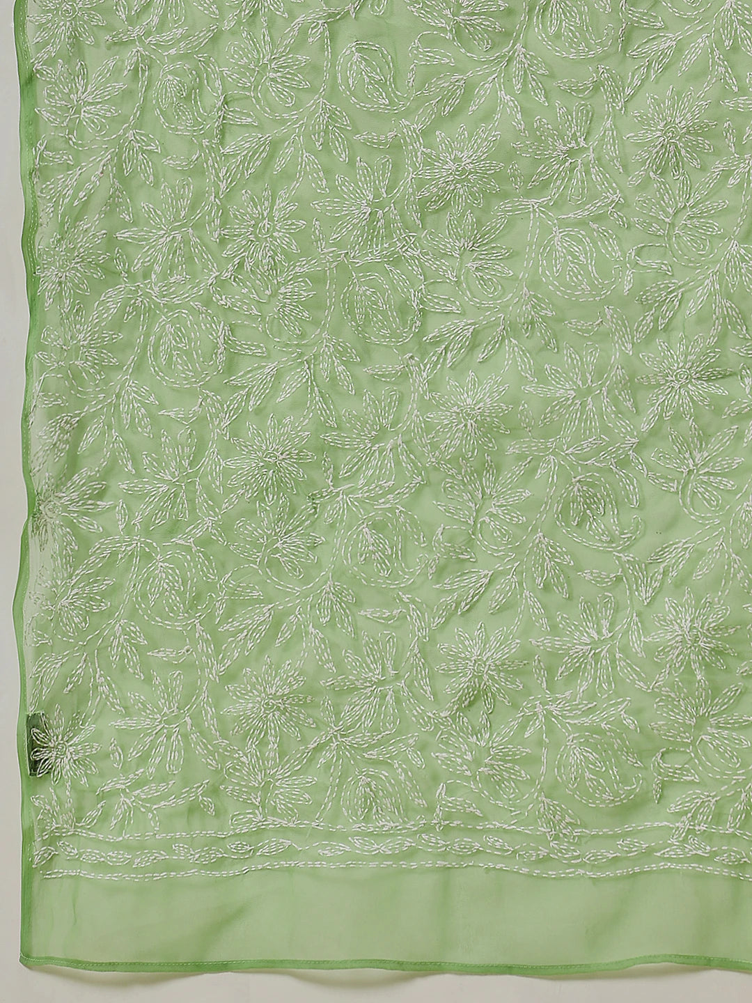 Ada Hand Embroidered Green Georgette Lucknowi Chikankari Dupatta A511231