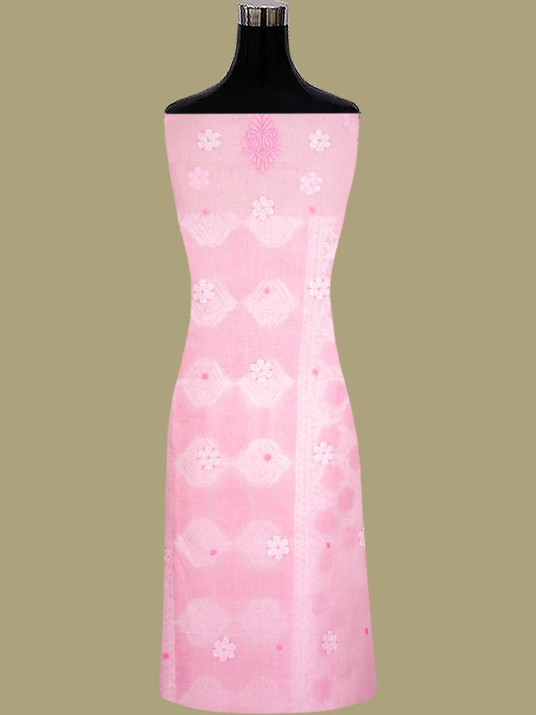 Ada Hand Embroidered Pink Cotton Lucknowi Chikankari Unstitched Suit Piece 01A847541