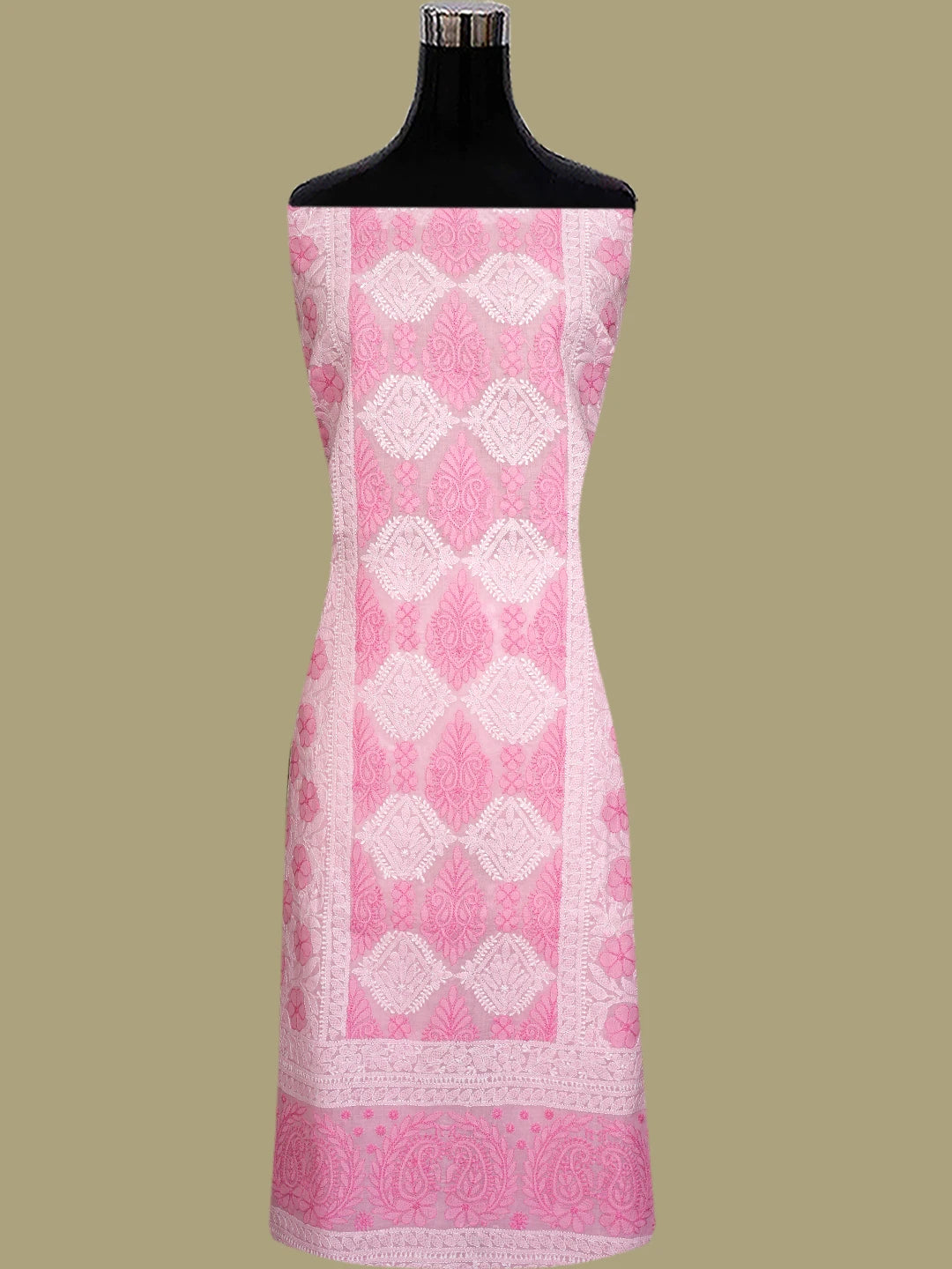 Ada Hand Embroidered Pink Cotton Lucknowi Chikankari Unstitched Suit Piece 01A847541