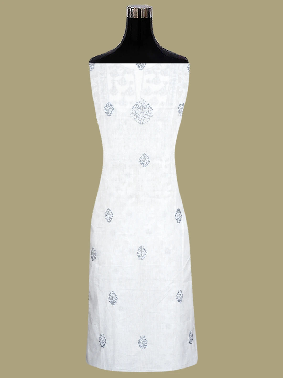 Ada Hand Embroidered White Cotton Lucknowi Chikankari Unstitched Kurta Dupatta Set 01A847340