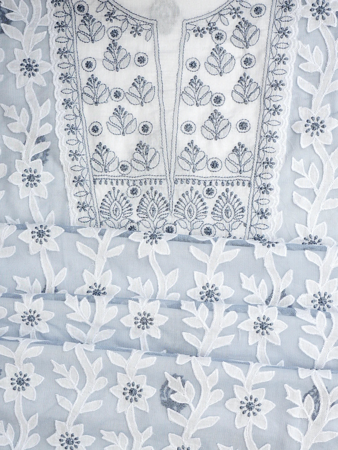Ada Hand Embroidered White Cotton Lucknowi Chikankari Unstitched Kurta Dupatta Set 01A847340