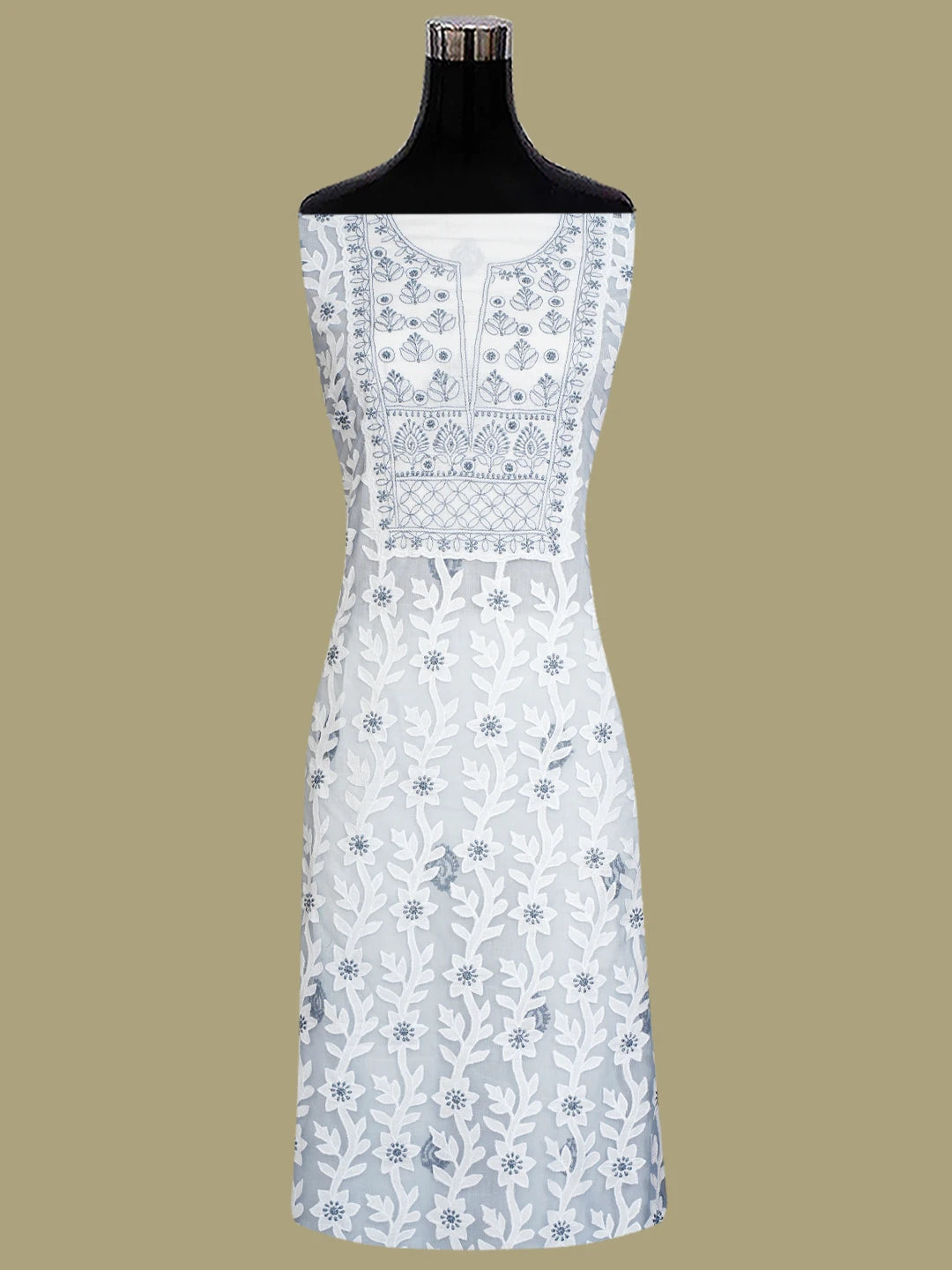 Ada Hand Embroidered White Cotton Lucknowi Chikankari Unstitched Kurta Dupatta Set 01A847340