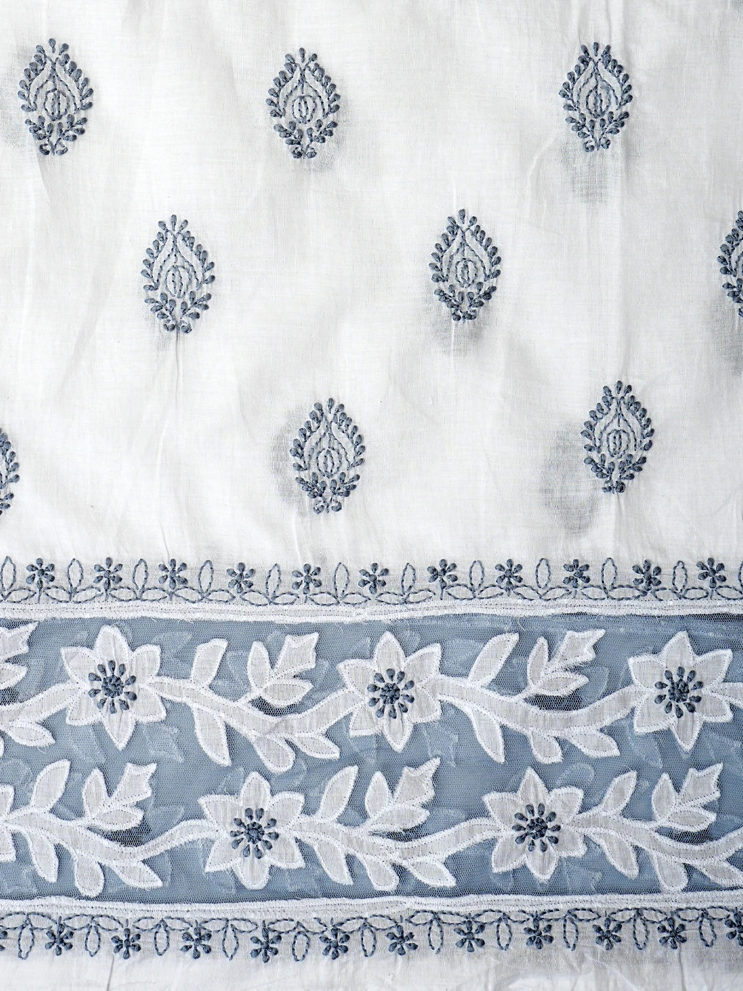 Ada Hand Embroidered White Cotton Lucknowi Chikankari Unstitched Kurta Dupatta Set 01A847340