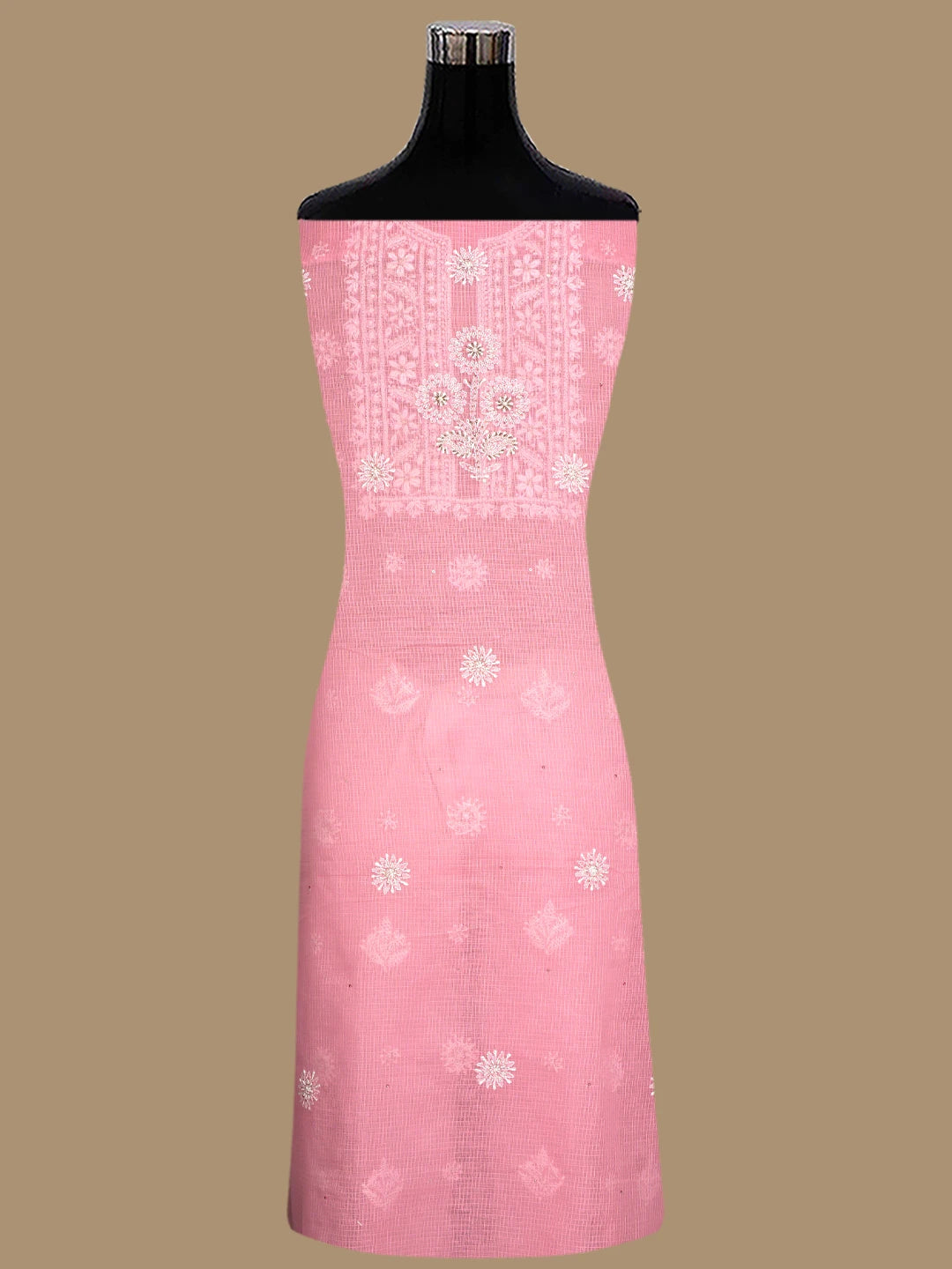 Ada Hand Embroidered Pink Kota Lucknowi Chikankari Unstitched Kurta Dupatta Set With Zari Work 01A549049