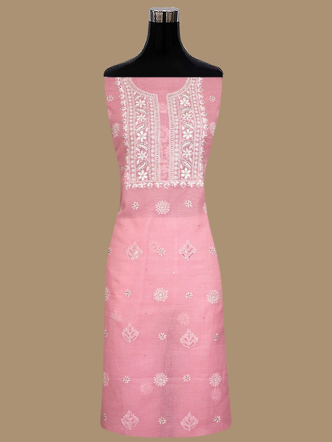Ada Hand Embroidered Pink Kota Lucknowi Chikankari Unstitched Kurta Dupatta Set With Zari Work 01A549049