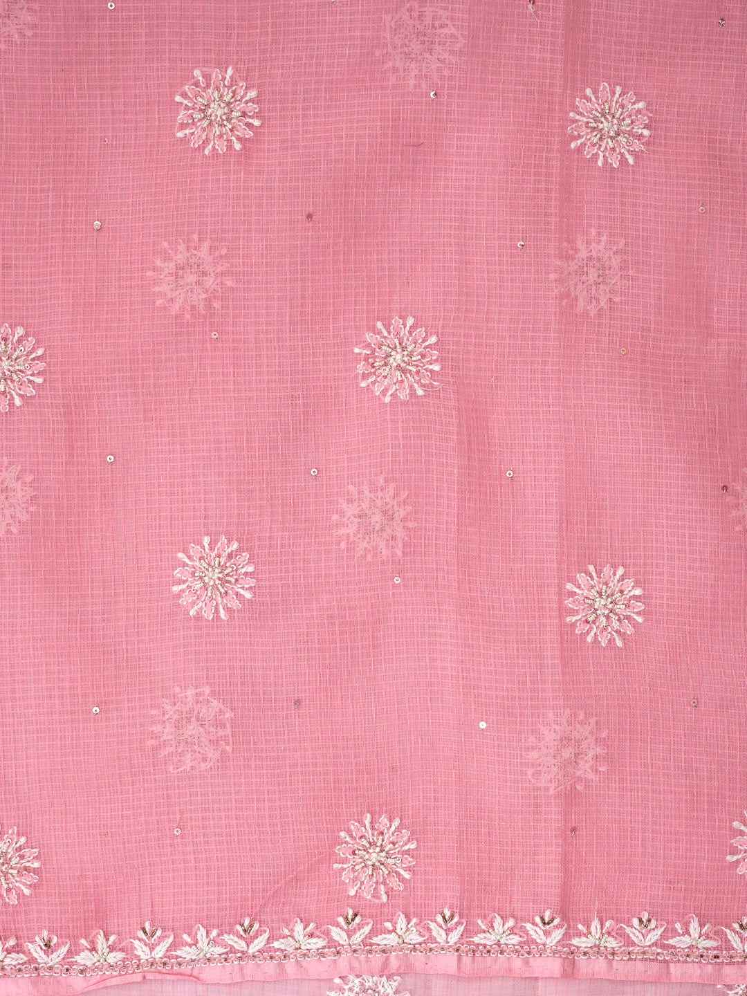 Ada Hand Embroidered Pink Kota Lucknowi Chikankari Unstitched Kurta Dupatta Set With Zari Work 01A549049