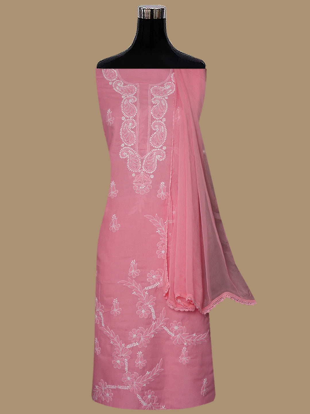 Ada Hand Embroidered Pink Cotton Lucknowi Chikankari Unstitched Suit Piece 01A847458