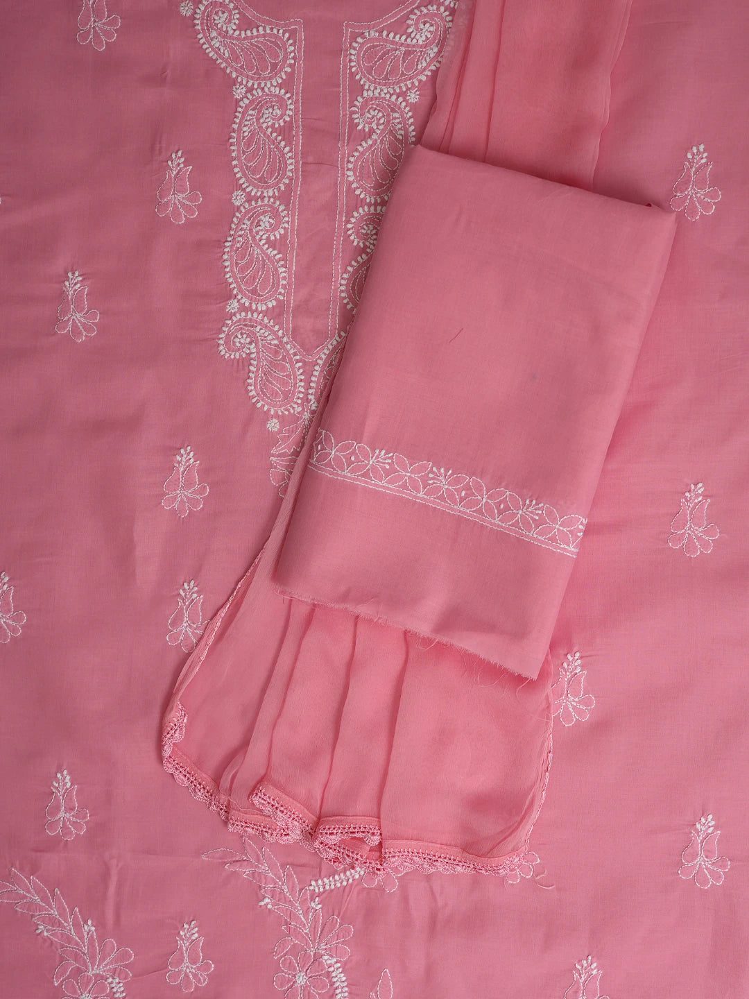 Ada Hand Embroidered Pink Cotton Lucknowi Chikankari Unstitched Suit Piece 01A847458