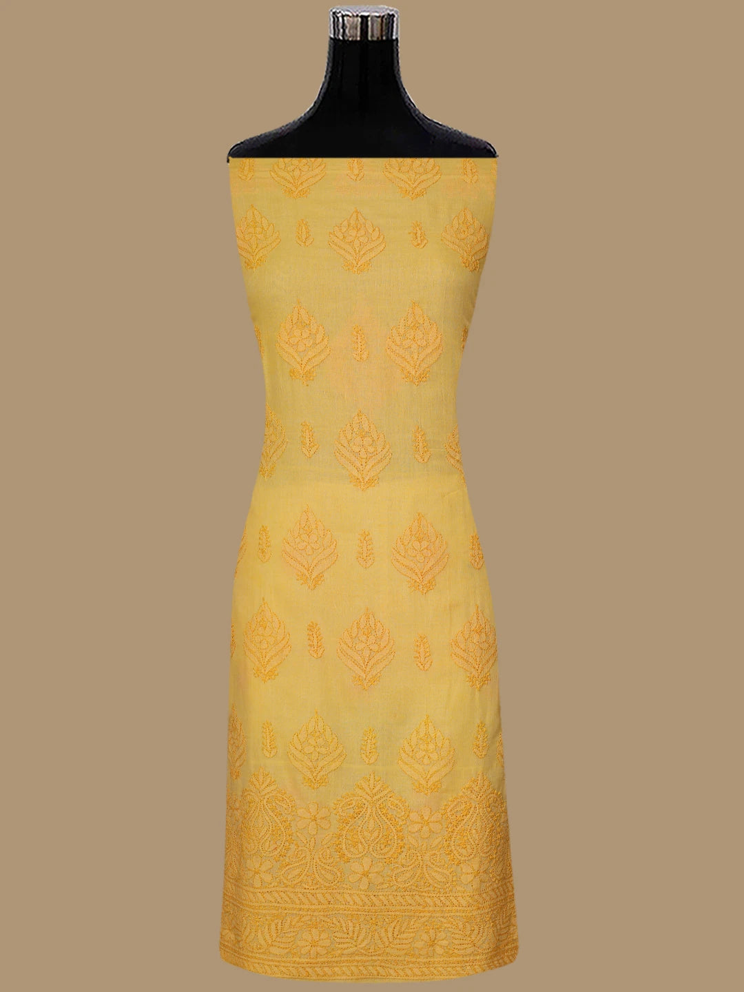 Ada Hand Embroidered Yellow Chanderi Lucknowi Chikankari Unstitched Suit Piece 01A406023