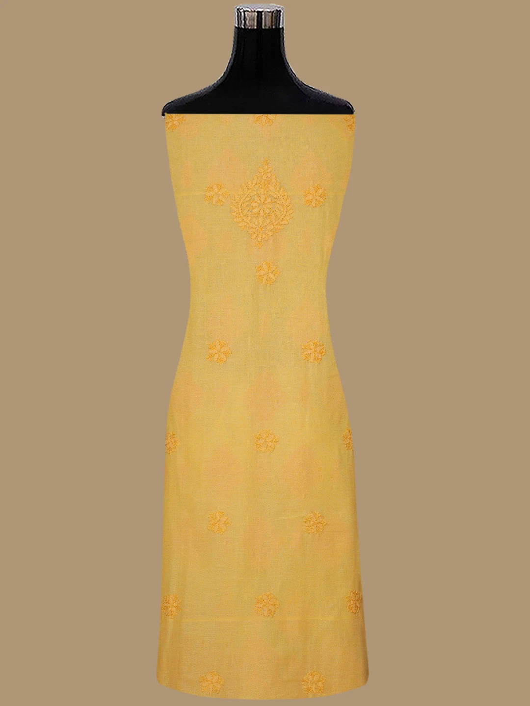 Ada Hand Embroidered Yellow Chanderi Lucknowi Chikankari Unstitched Suit Piece 01A406023