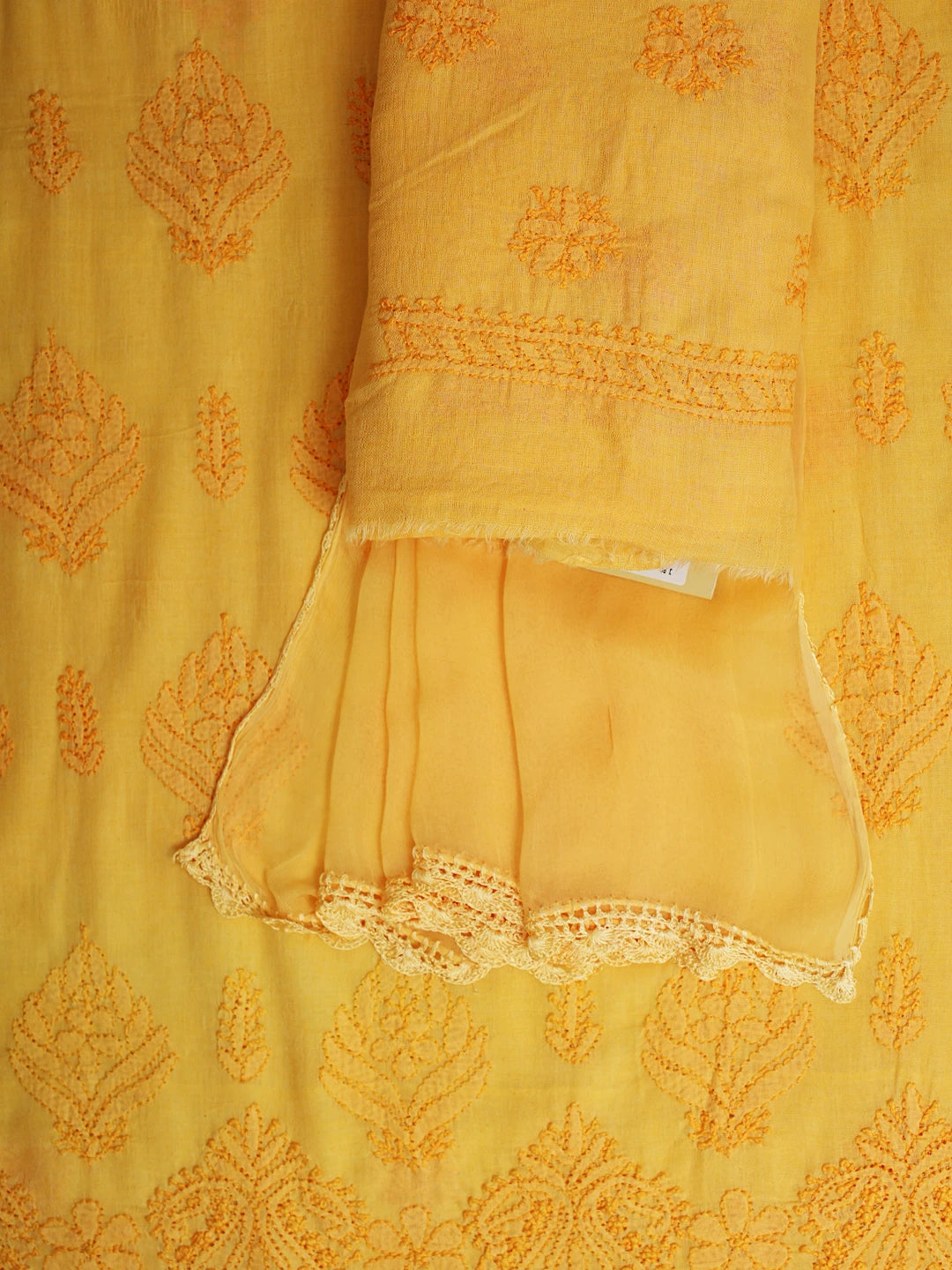 Ada Hand Embroidered Yellow Chanderi Lucknowi Chikankari Unstitched Suit Piece 01A406023