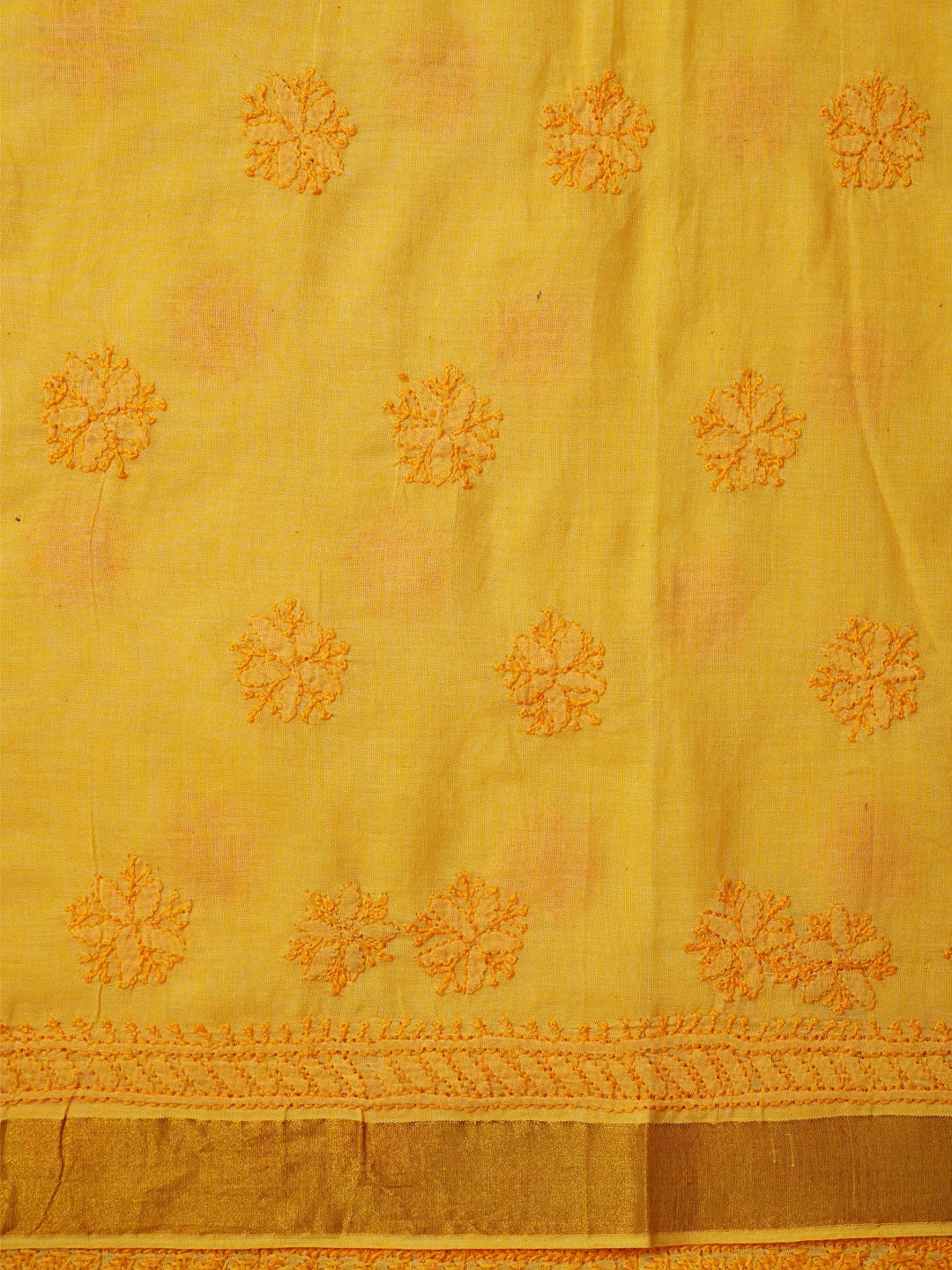 Ada Hand Embroidered Yellow Chanderi Lucknowi Chikankari Unstitched Suit Piece 01A406023