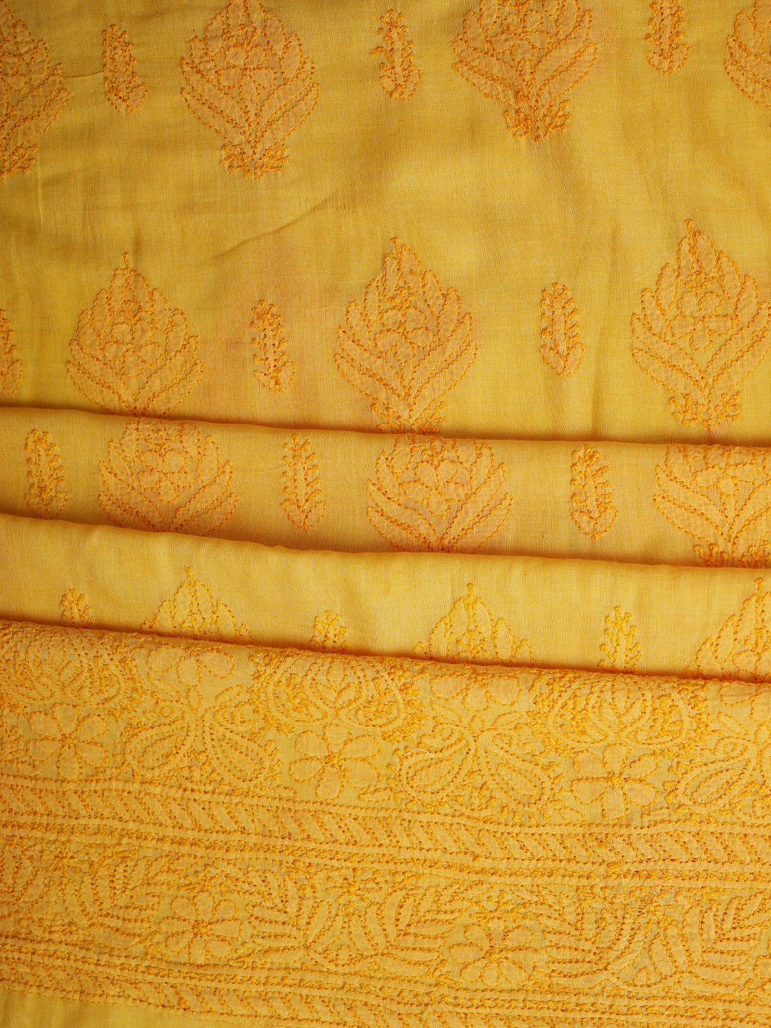 Ada Hand Embroidered Yellow Chanderi Lucknowi Chikankari Unstitched Suit Piece 01A406023