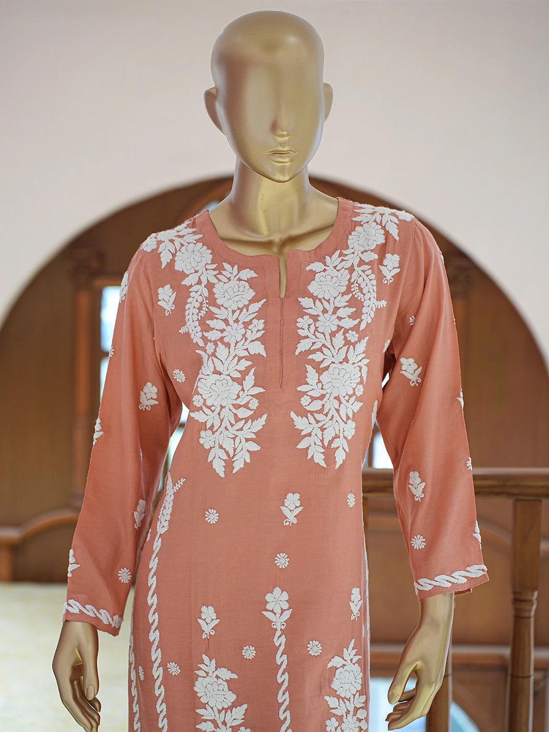 Ada Hand Embroidered Dusty Peach Muslin Lucknowi Chikankari Co-Ord Set 01A806814