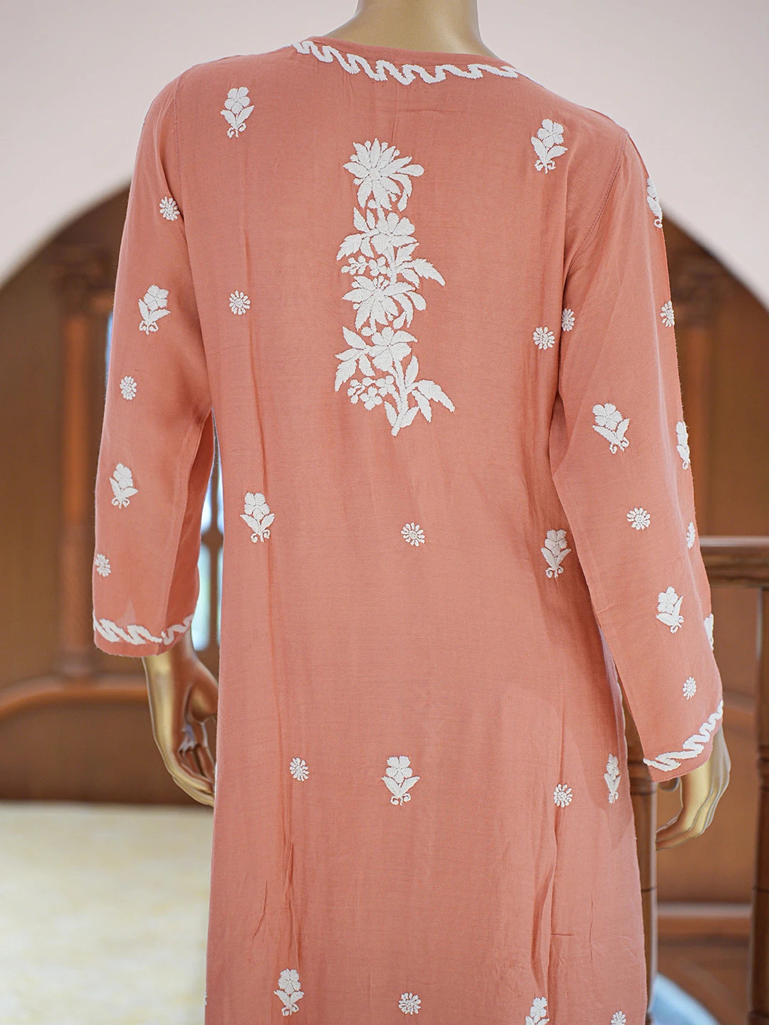 Ada Hand Embroidered Dusty Peach Muslin Lucknowi Chikankari Co-Ord Set 01A806814