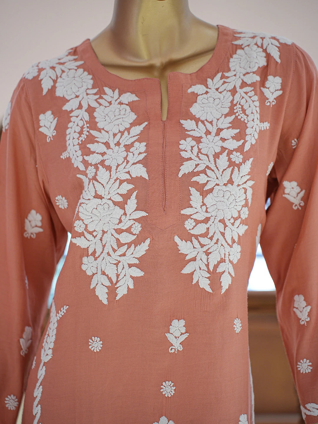 Ada Hand Embroidered Dusty Peach Muslin Lucknowi Chikankari Co-Ord Set 01A806814