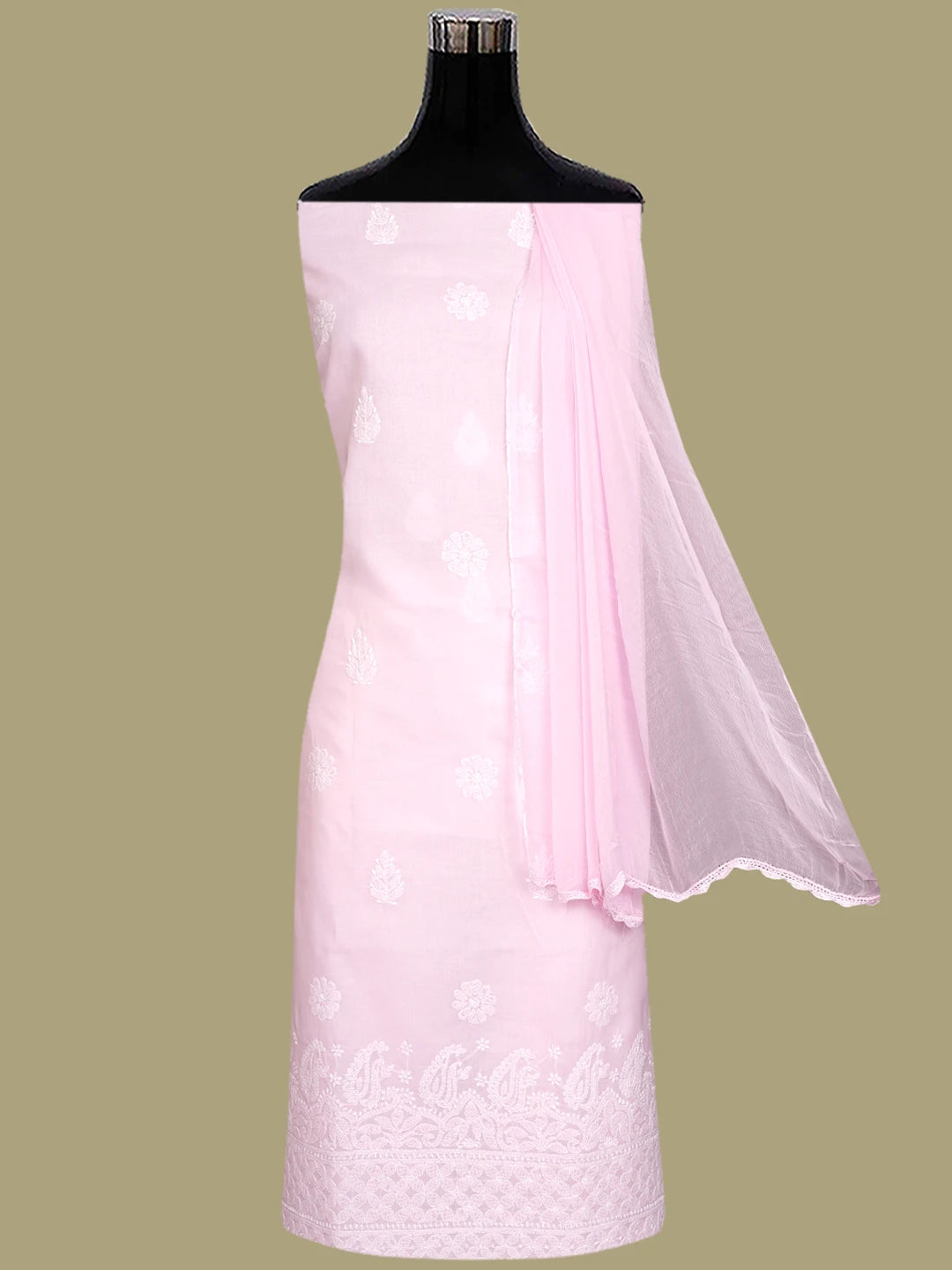 Ada Hand Embroidered Pink Cotton Lucknowi Chikankari Unstitched Suit Piece 01A819036