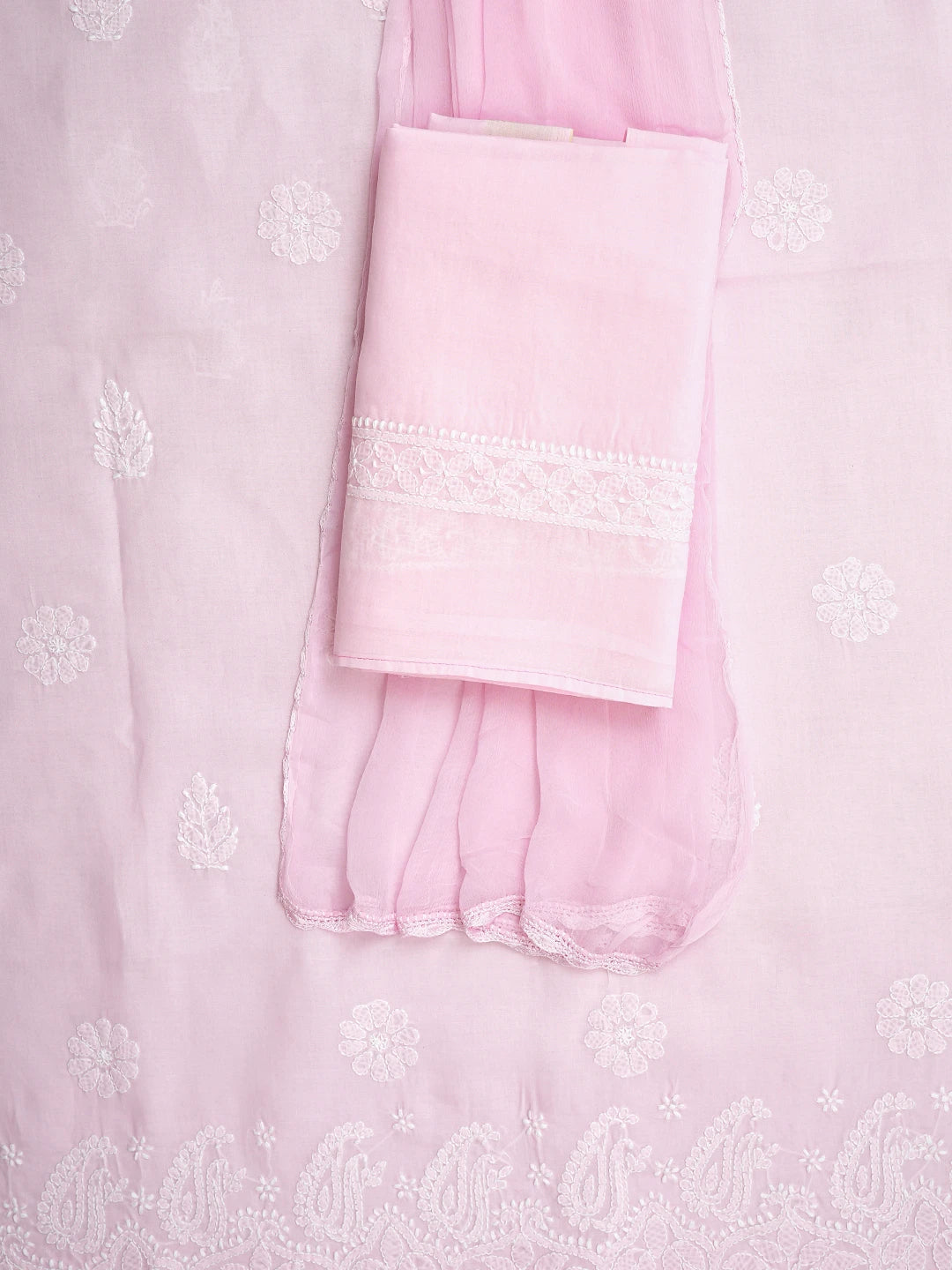 Ada Hand Embroidered Pink Cotton Lucknowi Chikankari Unstitched Suit Piece 01A819036