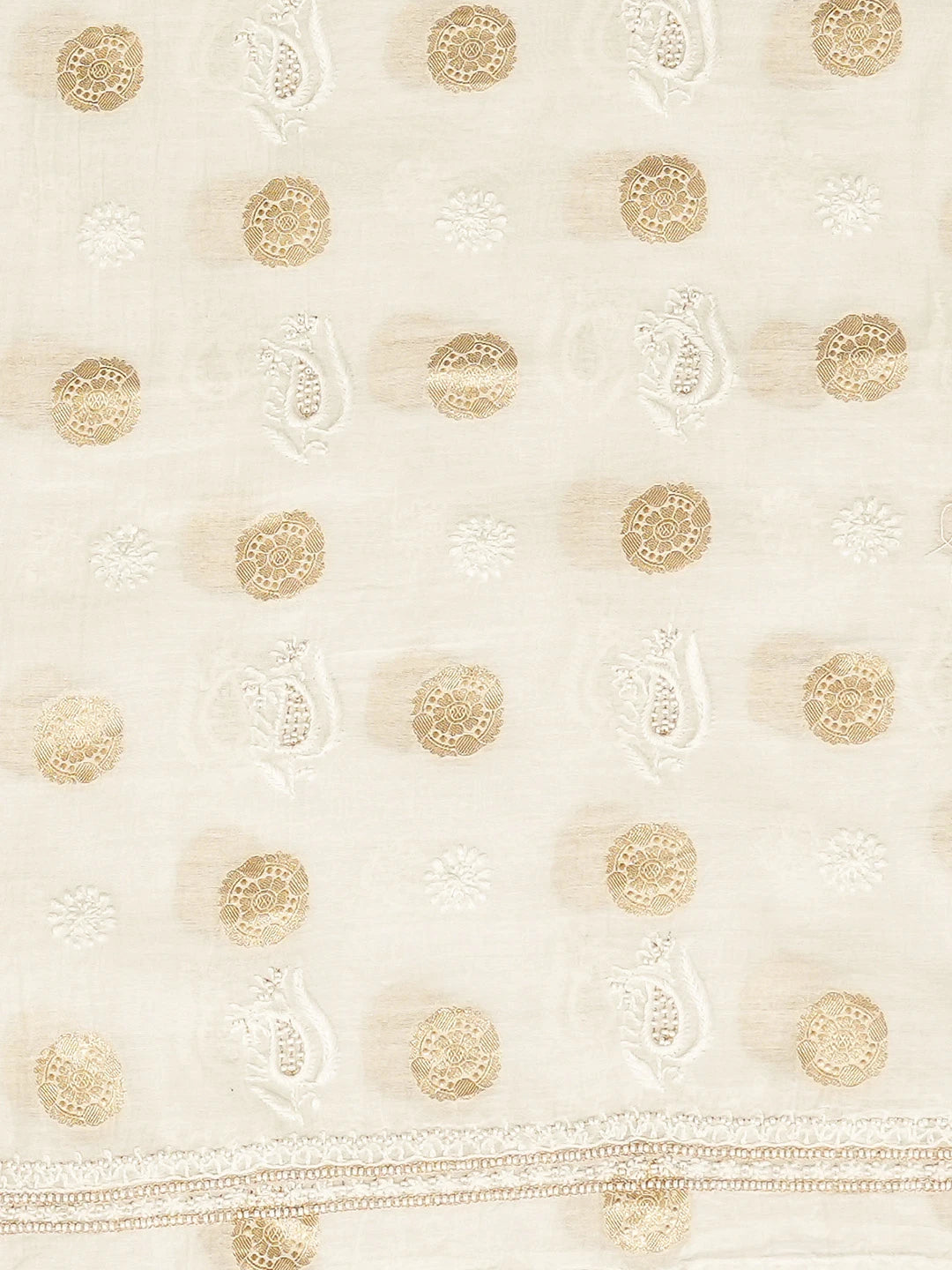 Ada Hand Embroidered White Cornsilk Chanderi Lucknowi Chikankari Unstitched Men's Kurta Piece With Pearl Work 01A837140