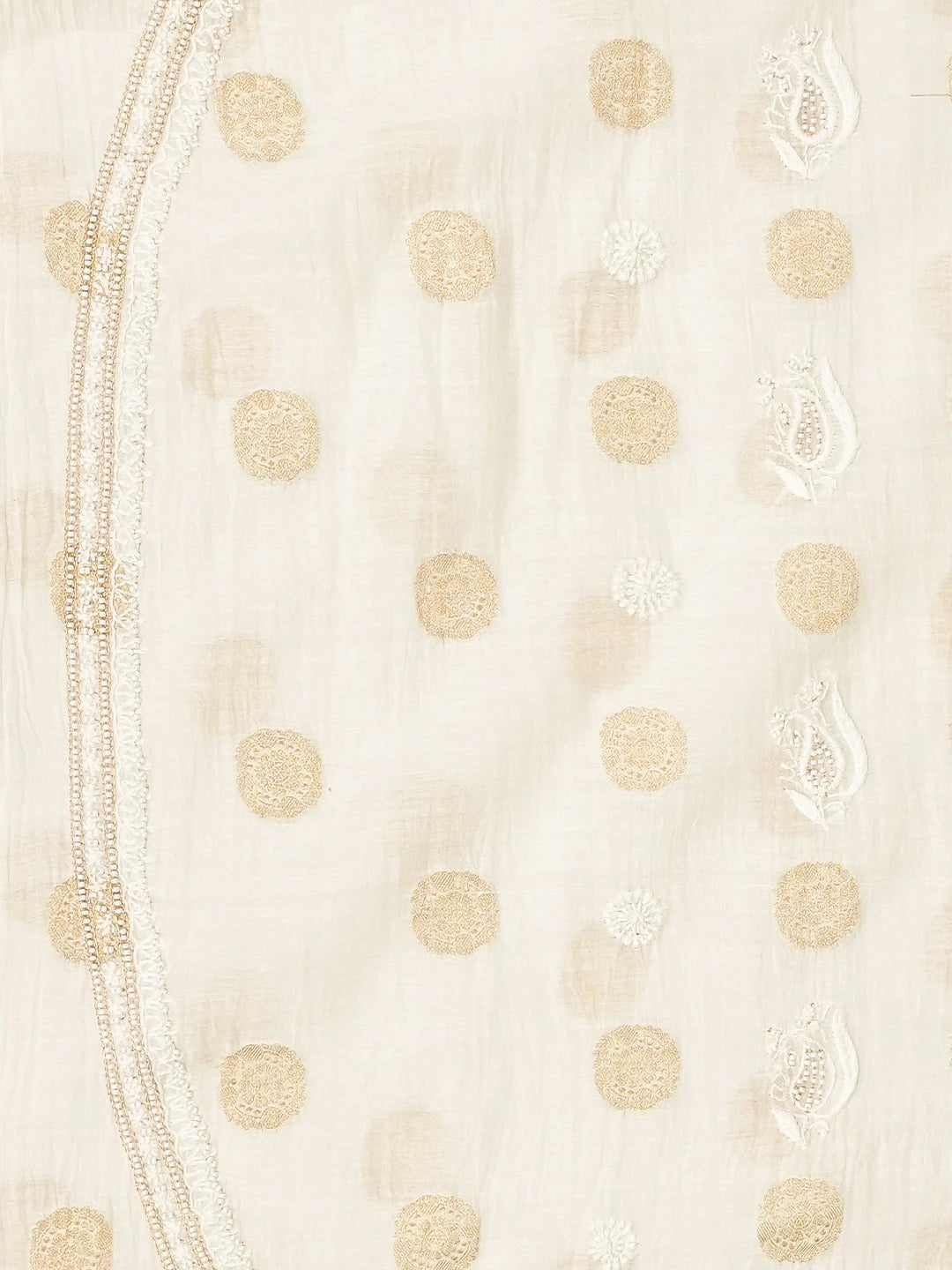 Ada Hand Embroidered White Cornsilk Chanderi Lucknowi Chikankari Unstitched Men's Kurta Piece With Pearl Work 01A837140