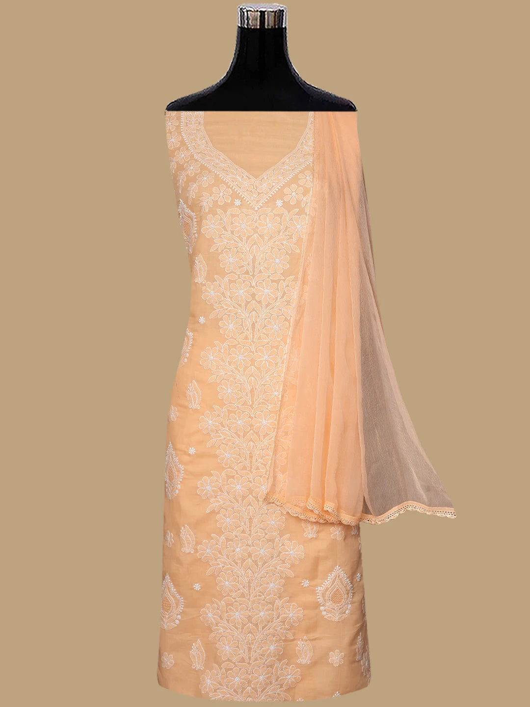Ada Hand Embroidered Peach Cotton Lucknowi Chikankari Unstitched Suit Piece 01A847466