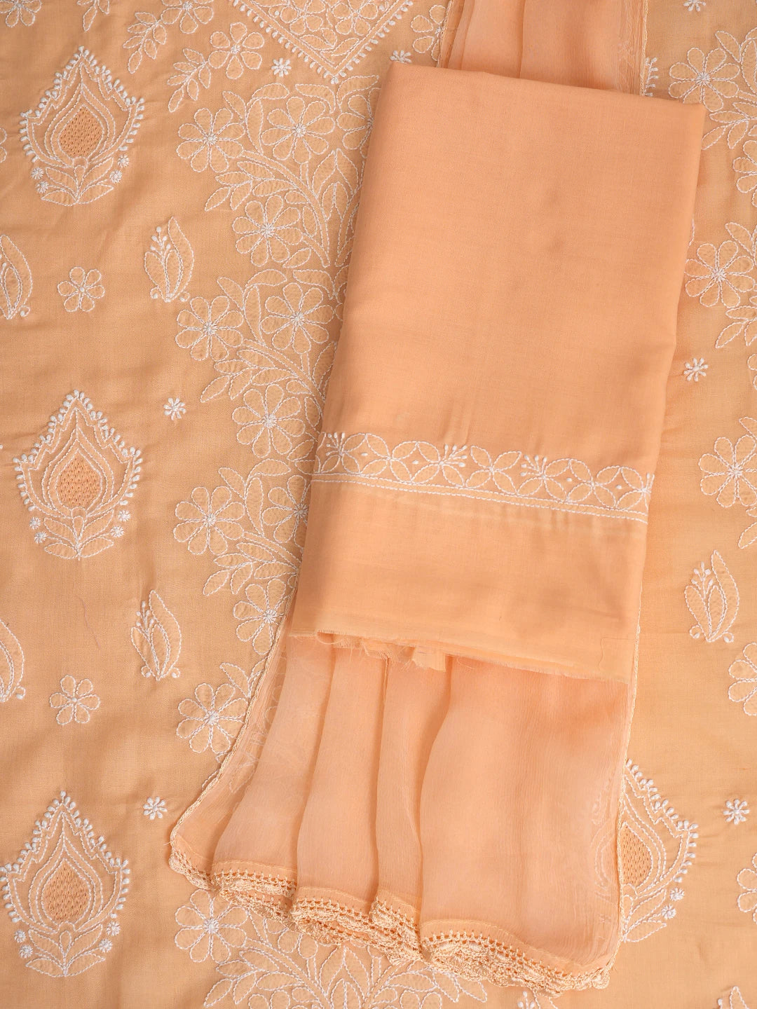 Ada Hand Embroidered Peach Cotton Lucknowi Chikankari Unstitched Suit Piece 01A847466