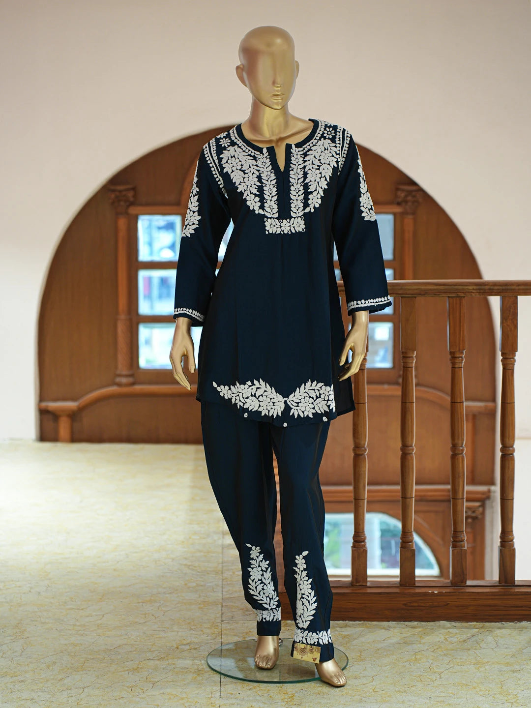 Ada Hand Embroidered Blue Chanderi Silk Lucknowi Chikankari Co-Ord Set 01A832774