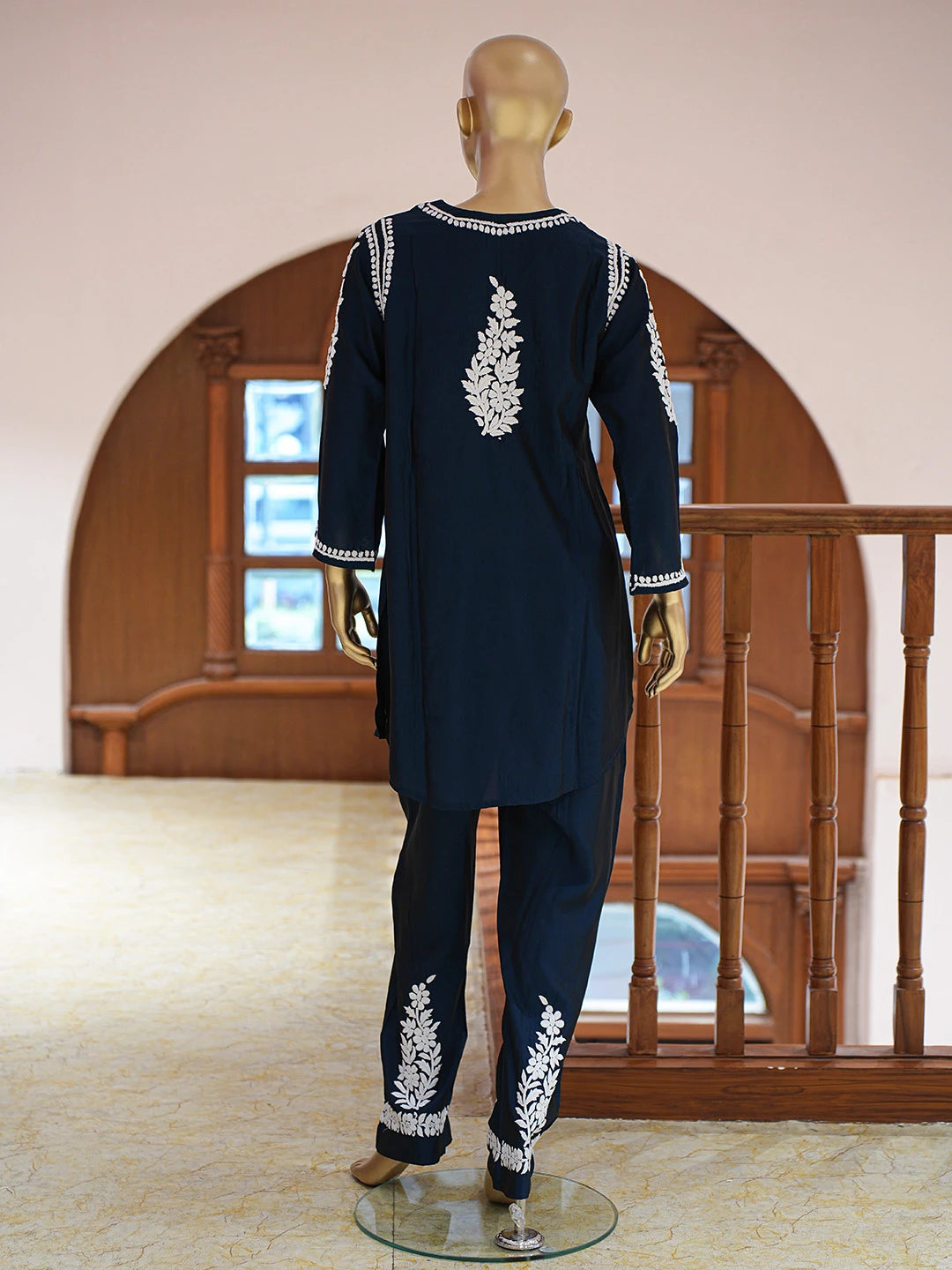 Ada Hand Embroidered Blue Chanderi Silk Lucknowi Chikankari Co-Ord Set 01A832774