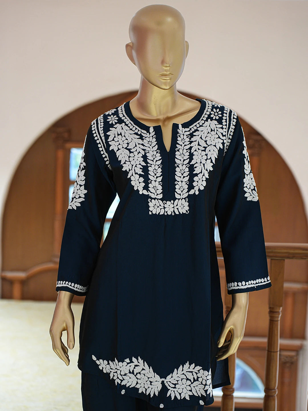 Ada Hand Embroidered Blue Chanderi Silk Lucknowi Chikankari Co-Ord Set 01A832774